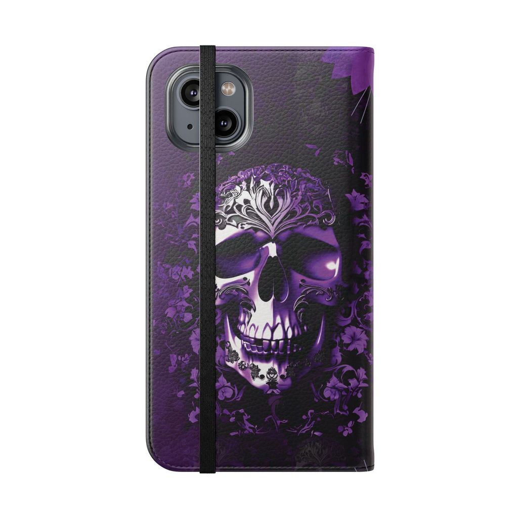 Purple Pastel Goth Skull Flip Wallet Phone Case - Skull Wallet Case for Samsung iPhone - Gothic Style Skull Wallet Phone Cases