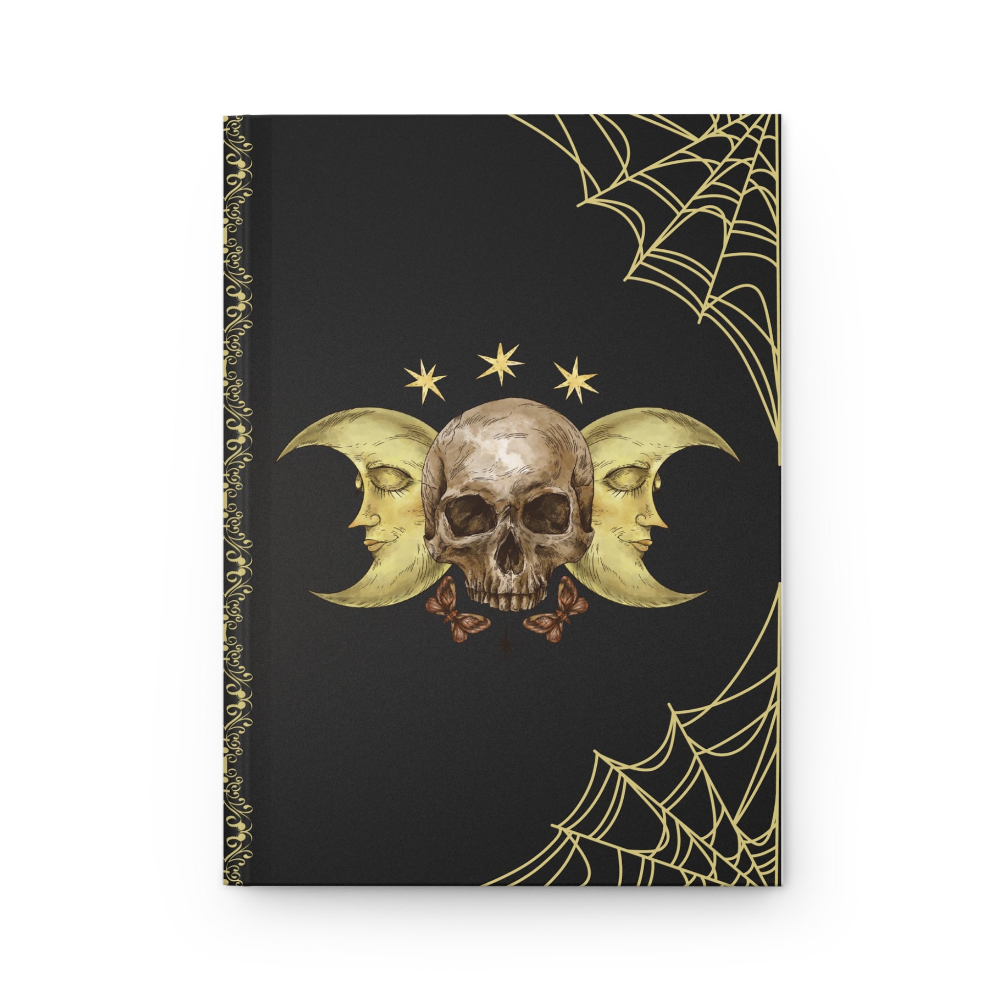 Gothic Skull & Crescent Moon Journal — Gold Spider Web Hardcover Spell Book