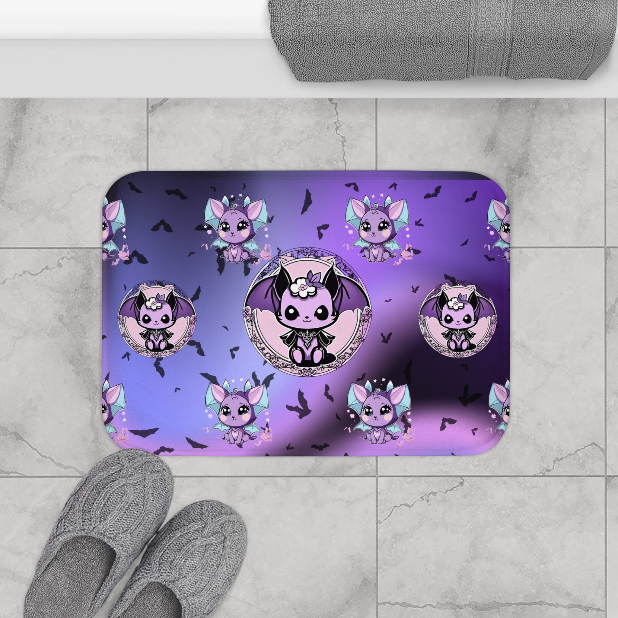 Pastel Goth Kawaii Bat Bath Mat — Purple Gothic Bathroom Decor