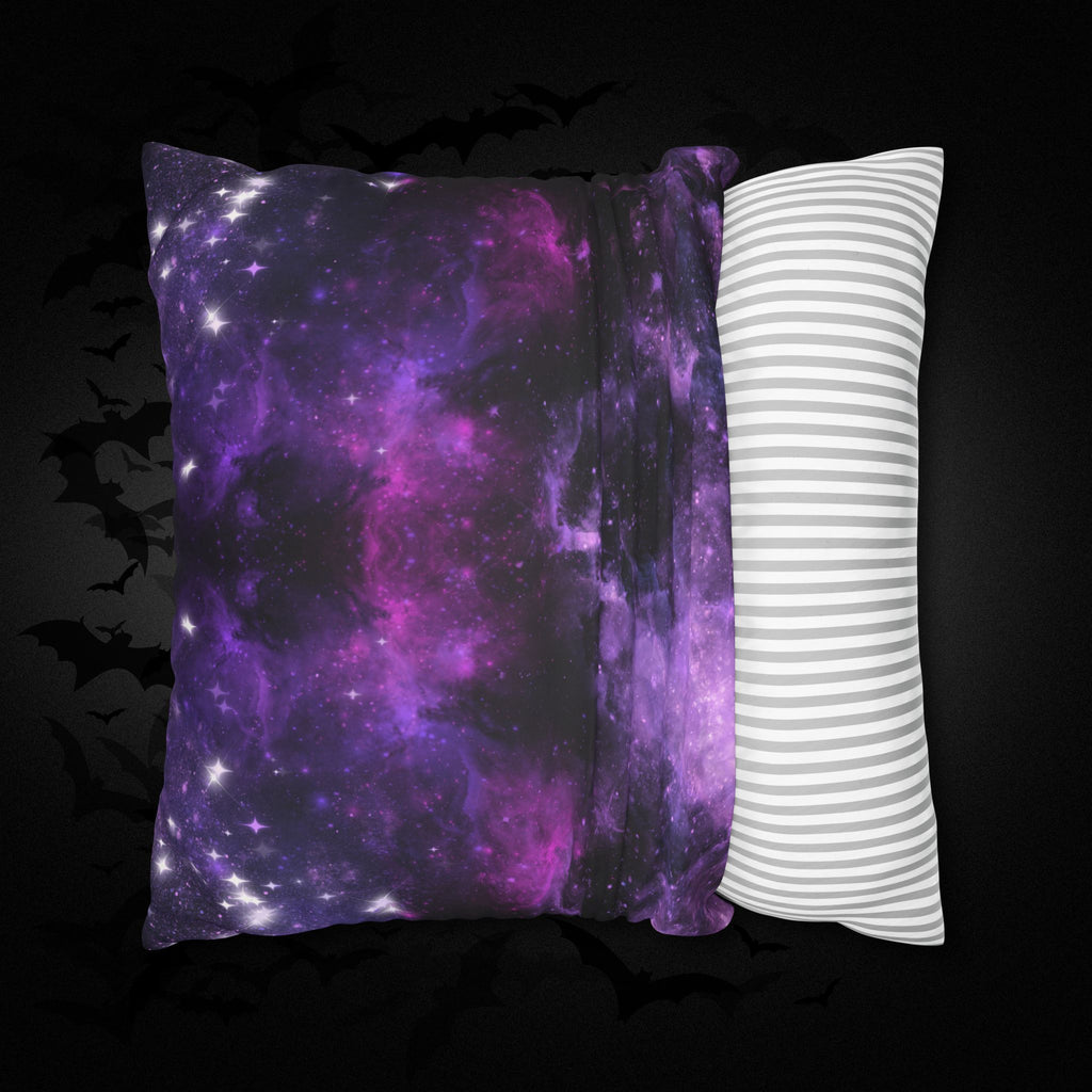Purple Galaxy Cosmic Throw Pillow — Dark Celestial Witchy Home Decor