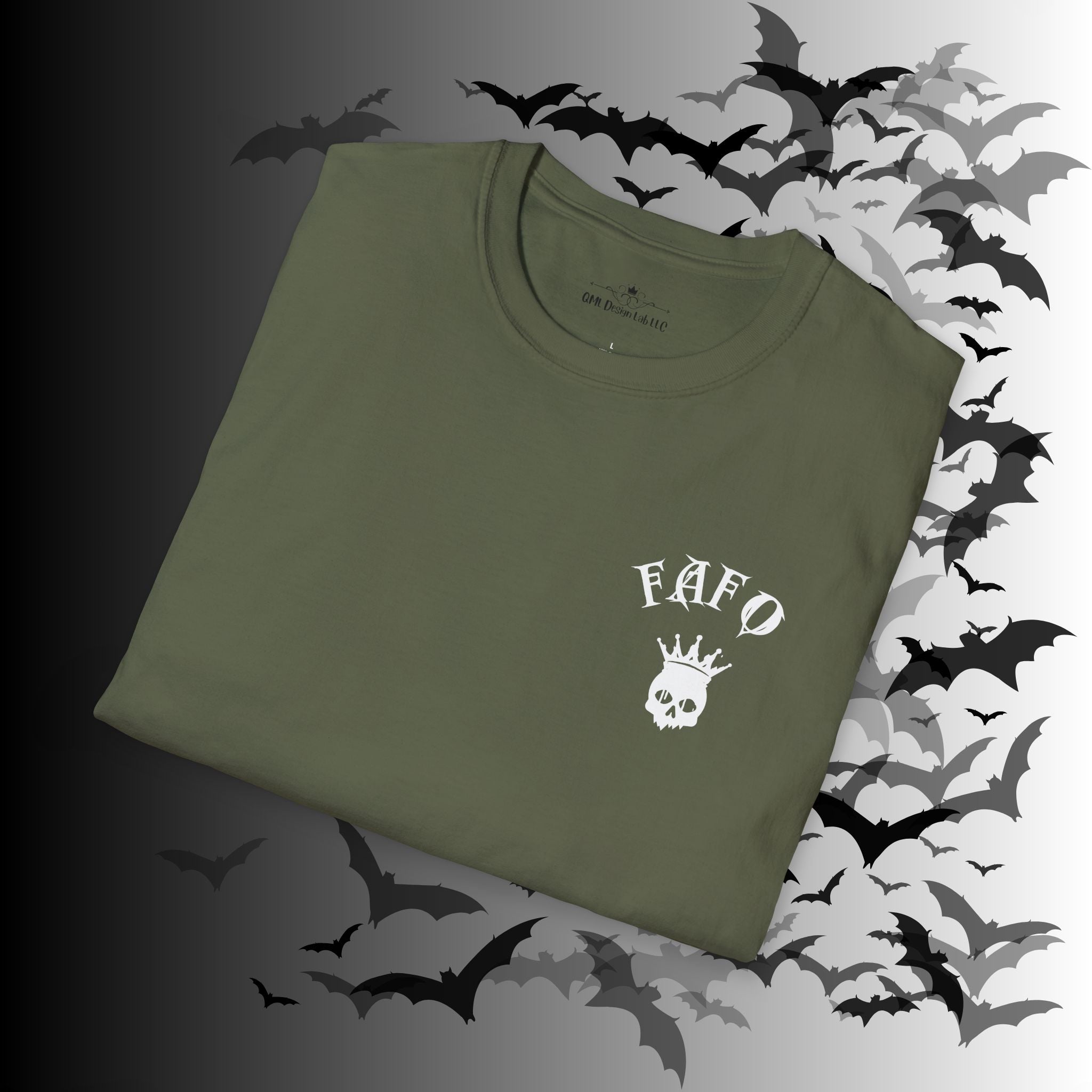 "FAFO" I Identify As A Threat T-Shirt — White Print Front & Back Gothic Tee