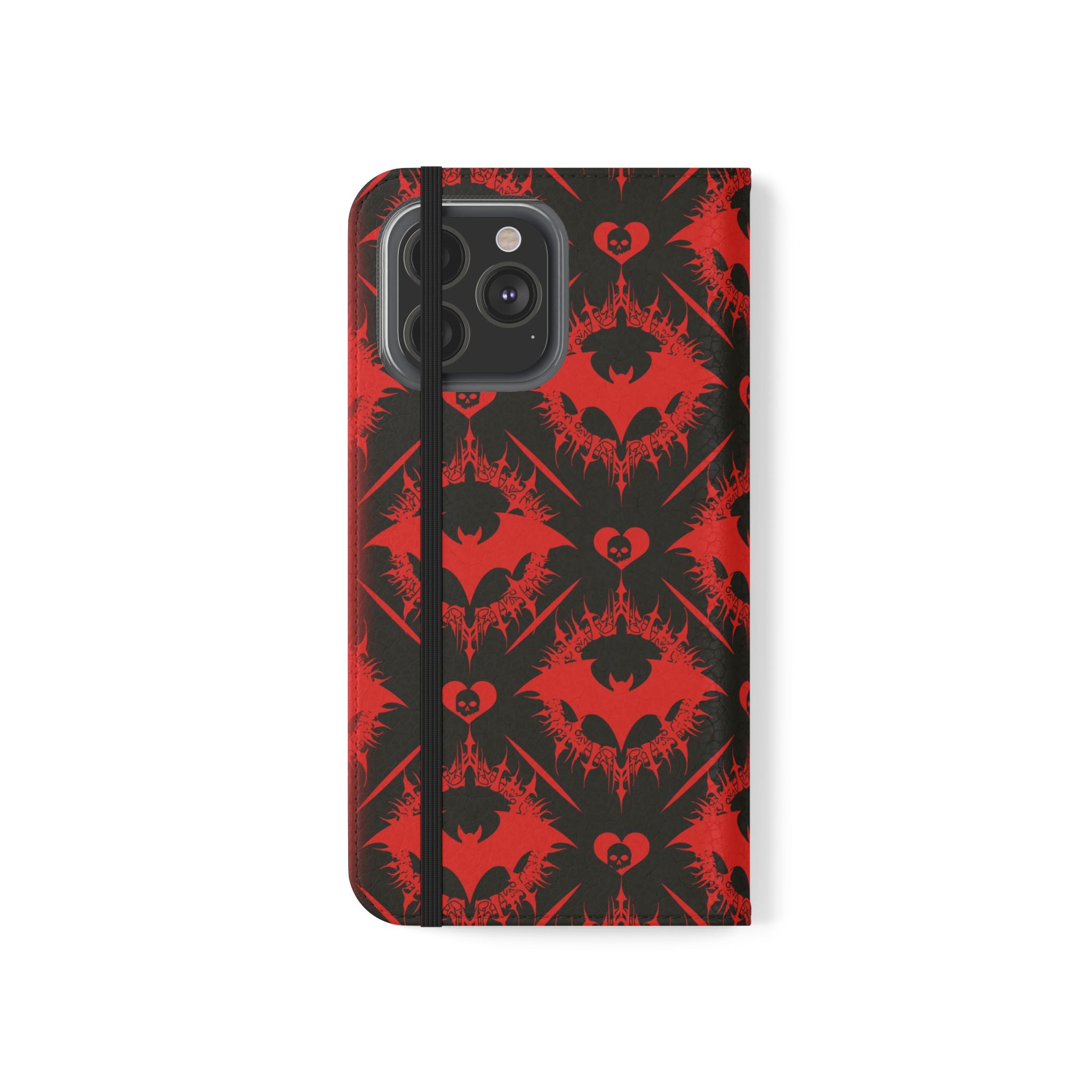 Gothic Bat Wallet Flip Case - Elegant Goth Phone Wallet - Bat Pattern Flip Case - Gothic Phone Case - Stylish Wallet Phone Case