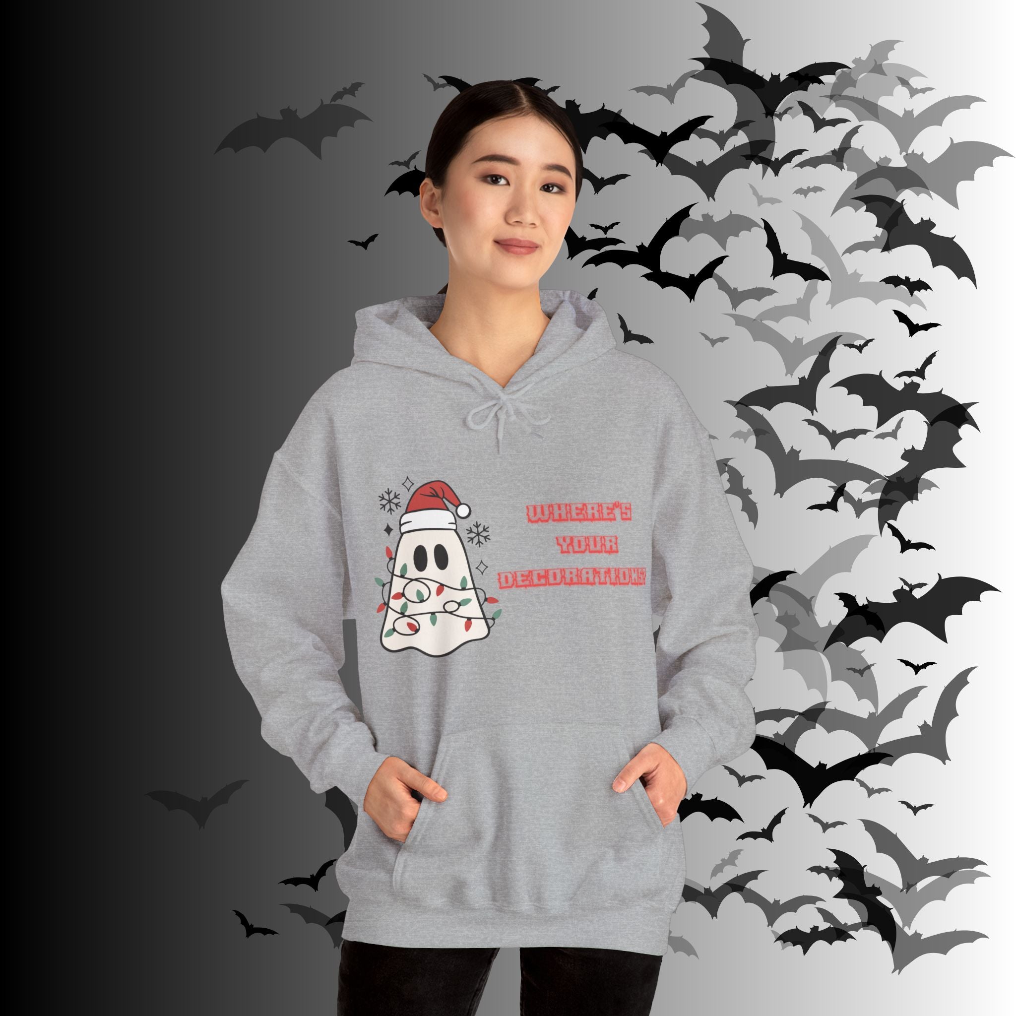 Where's Your Decorations Ghost Hoodie — Funny Gothic Christmas Pullover