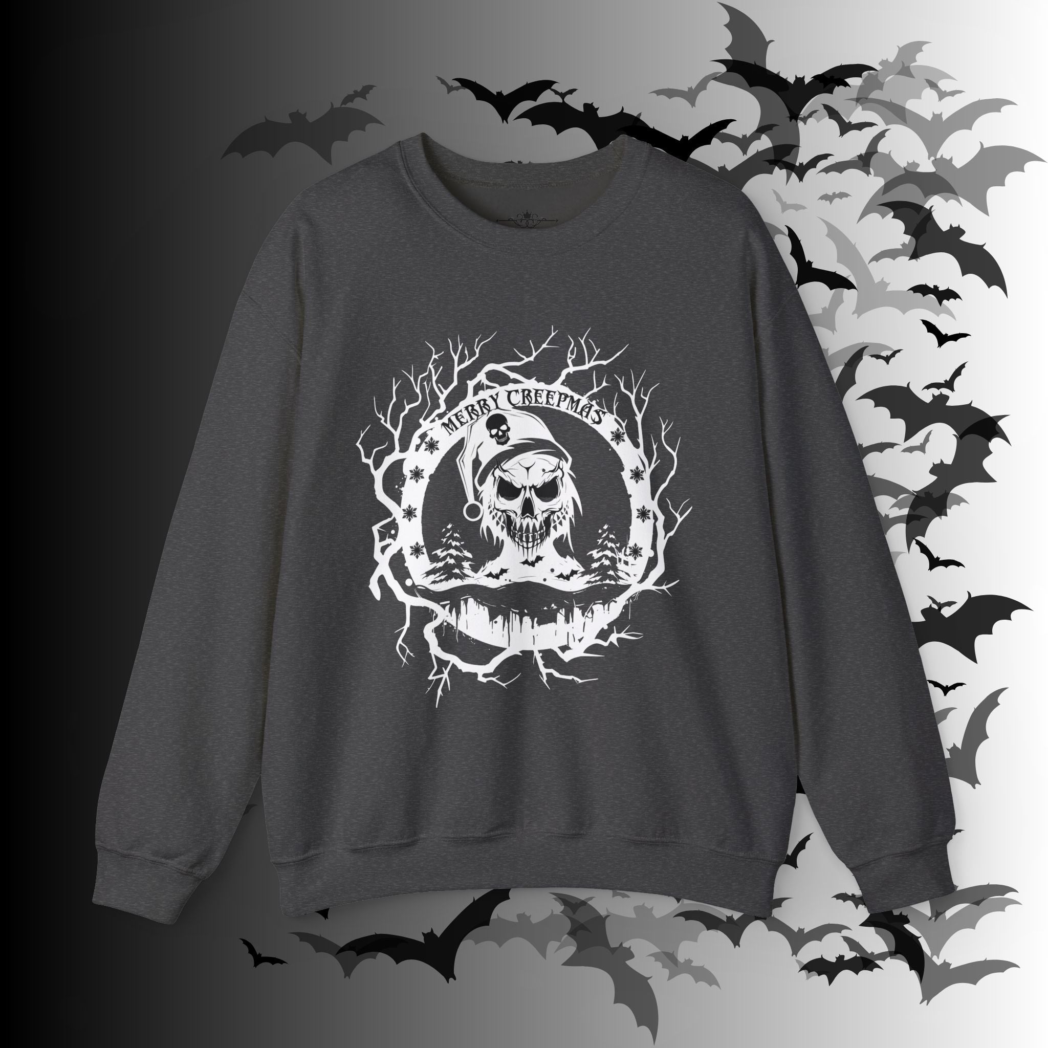 Merry Creepmas Crewneck Sweatshirt — Gothic Christmas Skull Santa