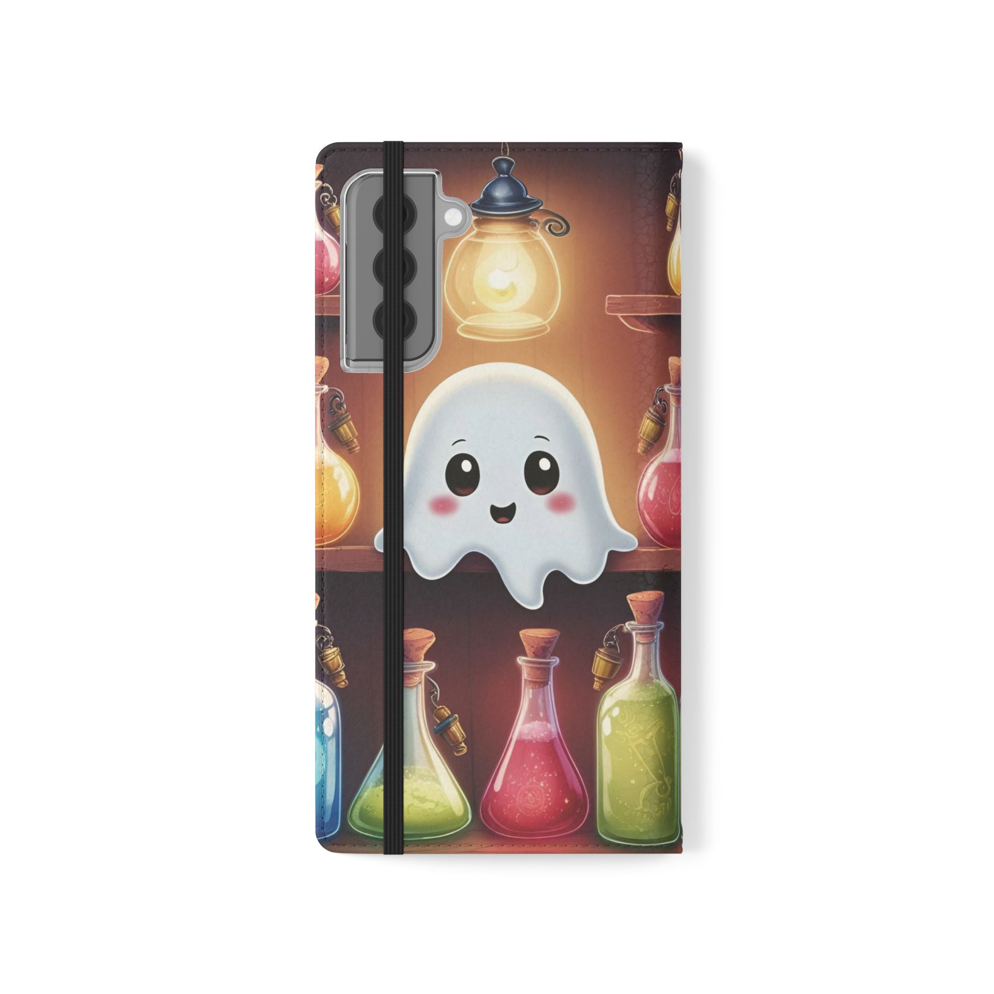Apothecary Ghost Flip Wallet Case - Spooky Halloween Phone Case - Gothic Ghost Smartphone Case -  Ghost on a Shelf Wallet Case