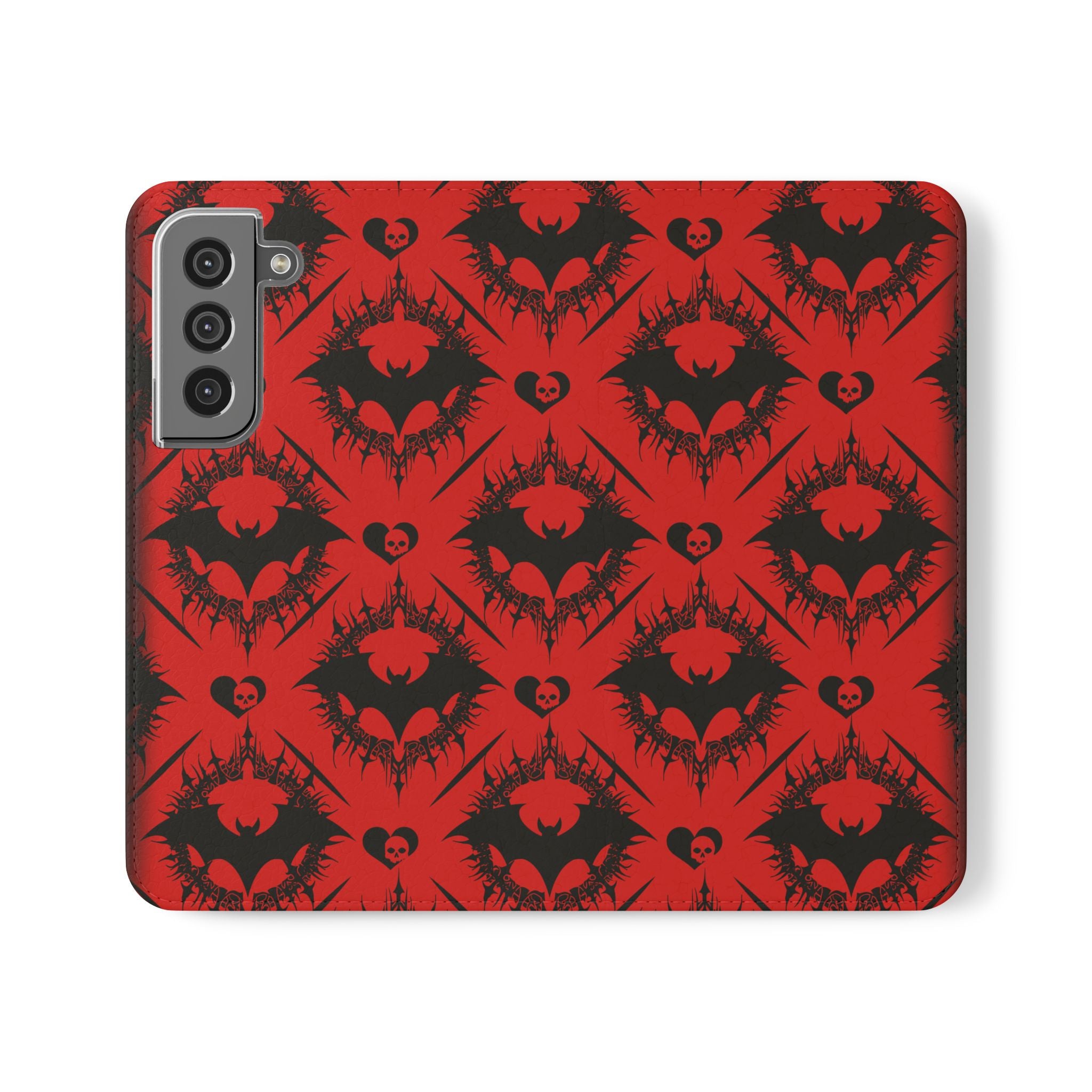 Gothic Bat Wallet Flip Case - Elegant Goth Phone Wallet - Bat Pattern Flip Case - Gothic Phone Case - Stylish Wallet Phone Case