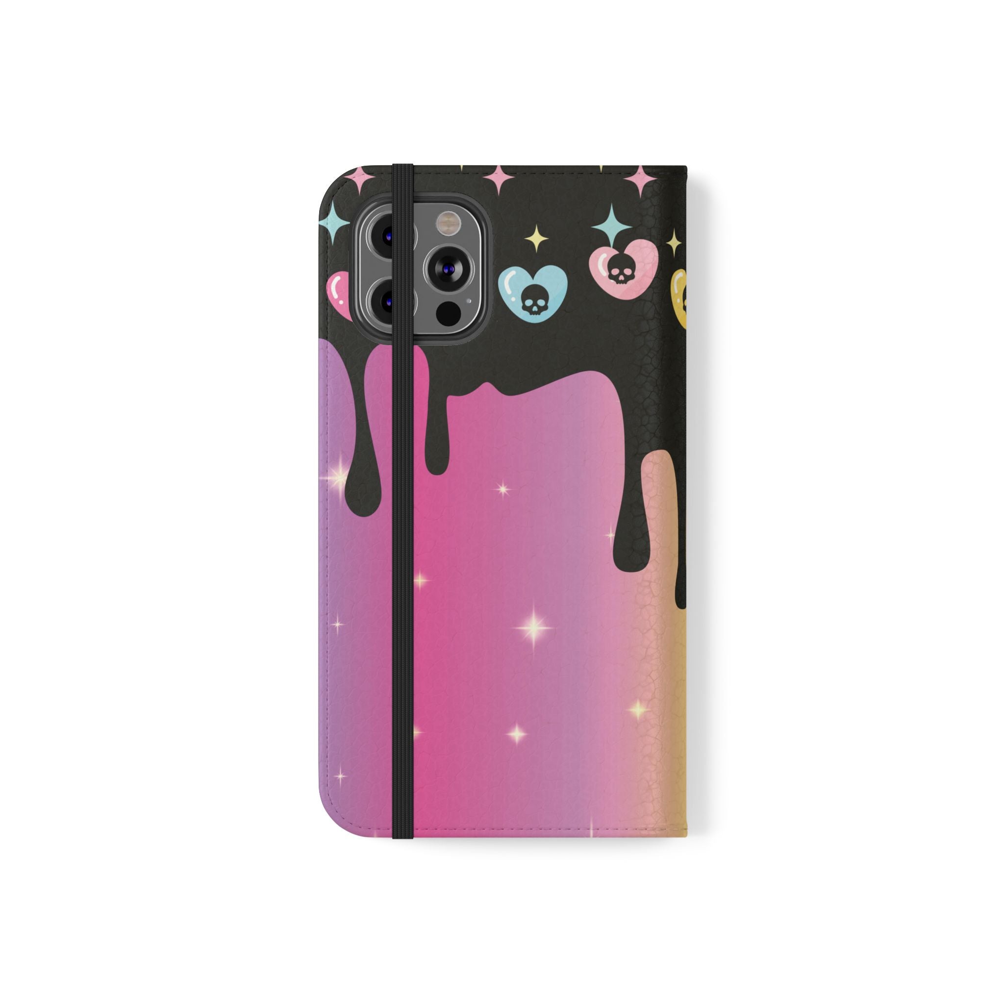 Pastel Goth Drippy Rainbow Skulls Flip Wallet Phone Case - Wallet Case for Samsung and iPhone - Gothic Style Wallet Phone Cases