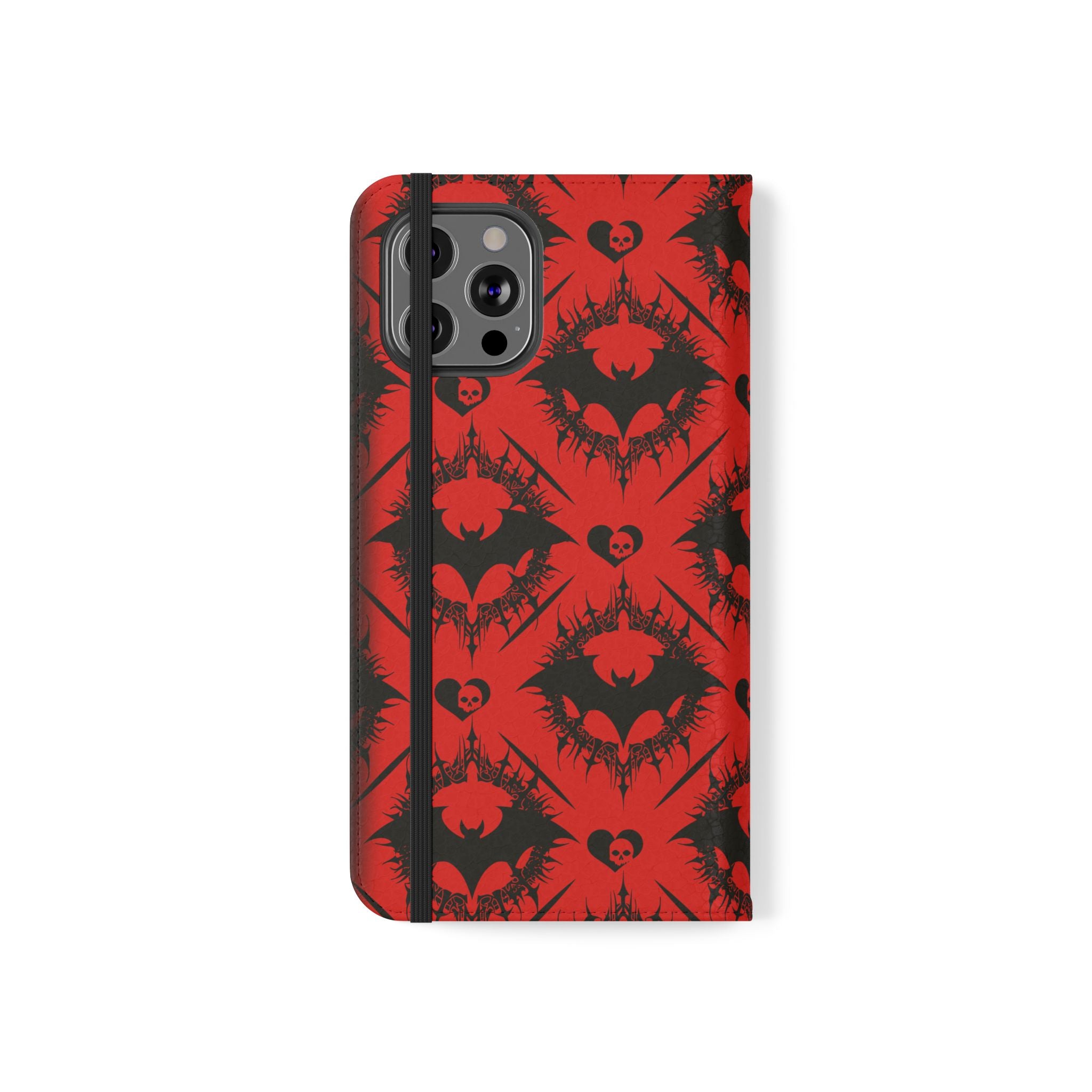 Gothic Bat Wallet Flip Case - Elegant Goth Phone Wallet - Bat Pattern Flip Case - Gothic Phone Case - Stylish Wallet Phone Case