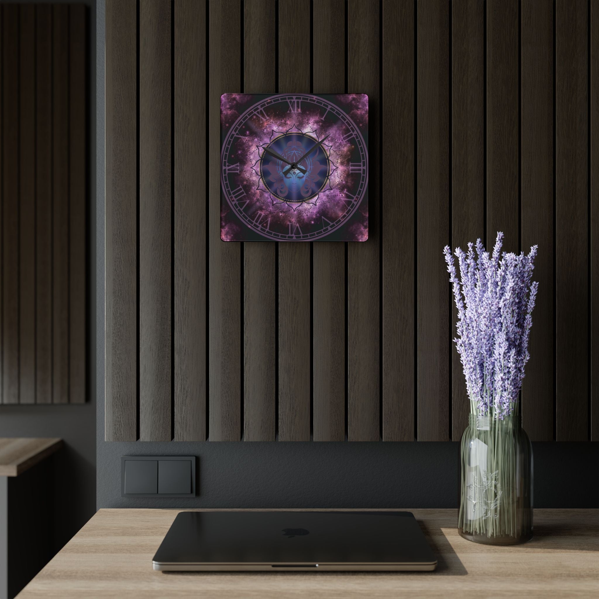 Moon Goddess Galaxy Wall Clock — Celestial Mandala Acrylic Art Print Home Decor