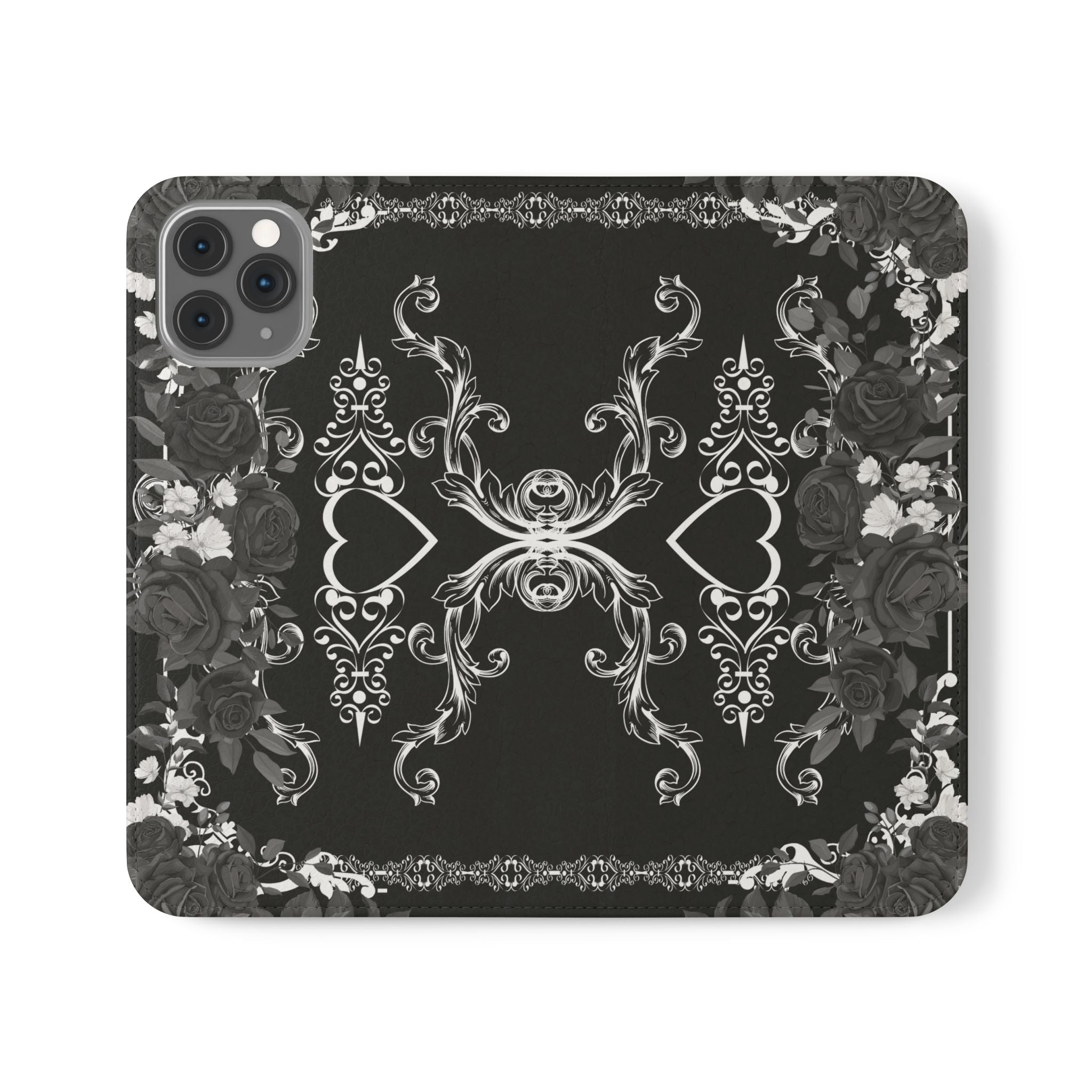 Romantic Goth Wallet Flip Case - Goth Botanical Phone Case