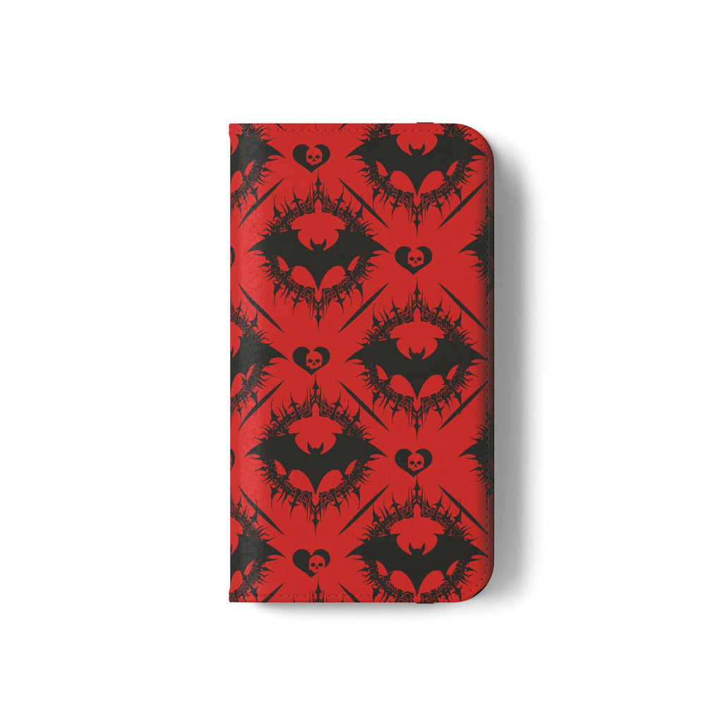Gothic Bat Wallet Flip Case - Elegant Goth Phone Wallet - Bat Pattern Flip Case - Gothic Phone Case - Stylish Wallet Phone Case