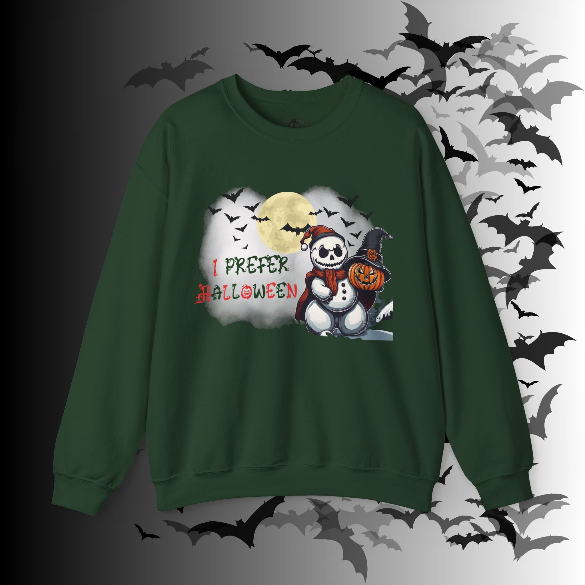 I Prefer Halloween Crewneck Sweatshirt — Gothic Christmas Snowman Pumpkin