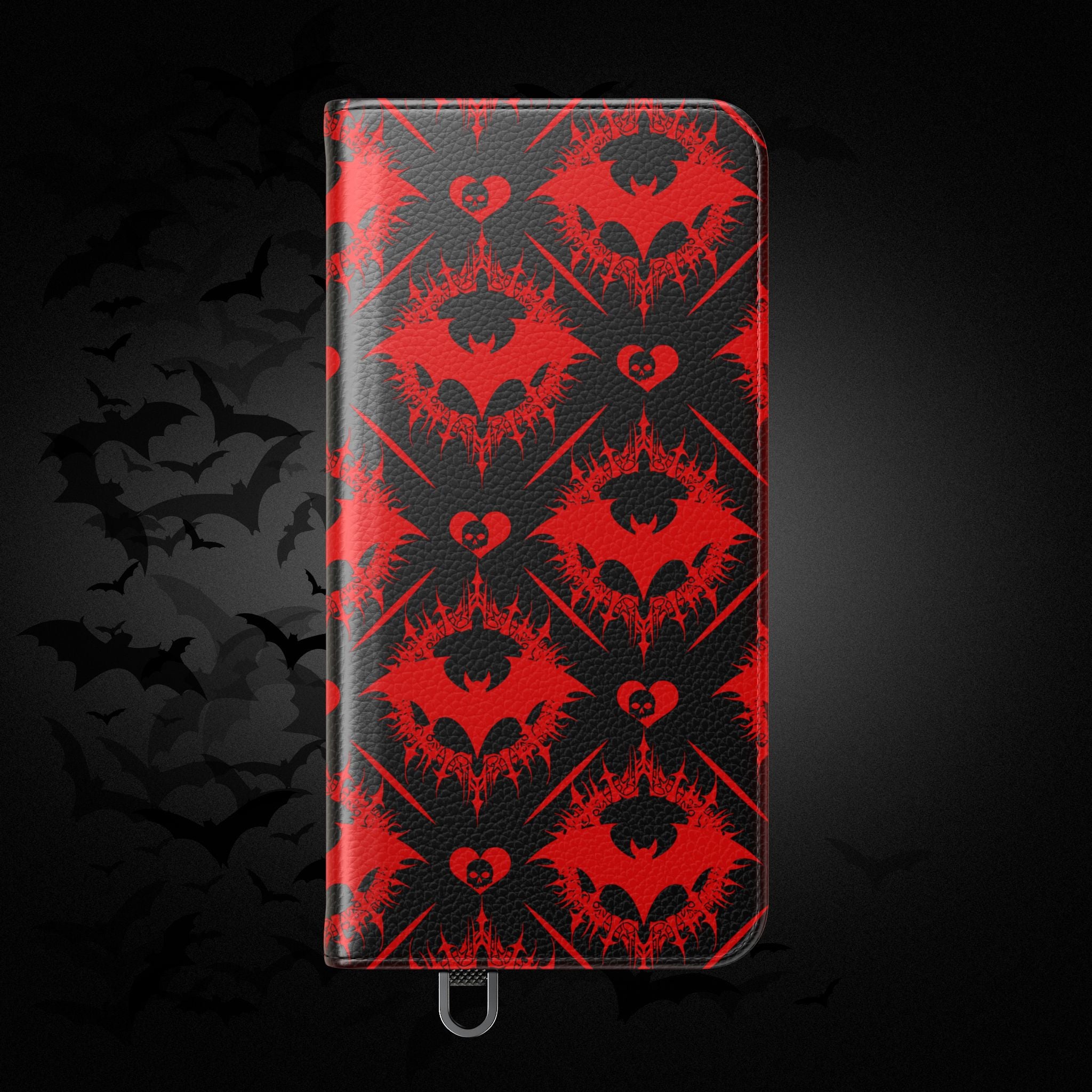 Gothic Bat Wallet Flip Case - Elegant Goth Phone Wallet - Bat Pattern Flip Case - Gothic Phone Case - Stylish Wallet Phone Case