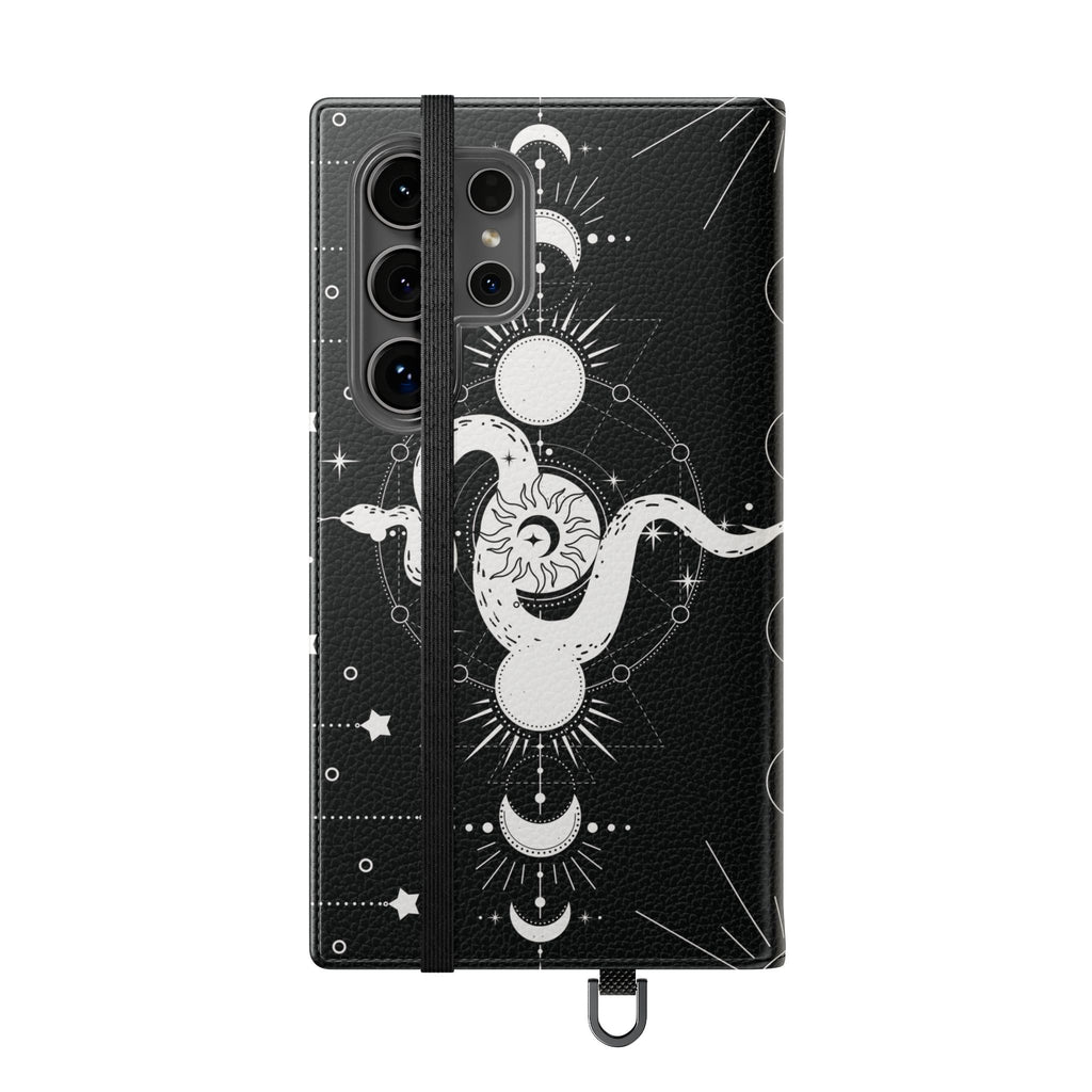 Gothic Style Celestial Snake Moon Phases Wallet Flip PhoneCase - Celestial Style Phone Case for iPhone and Samsung - Moon Phases Wallet Case