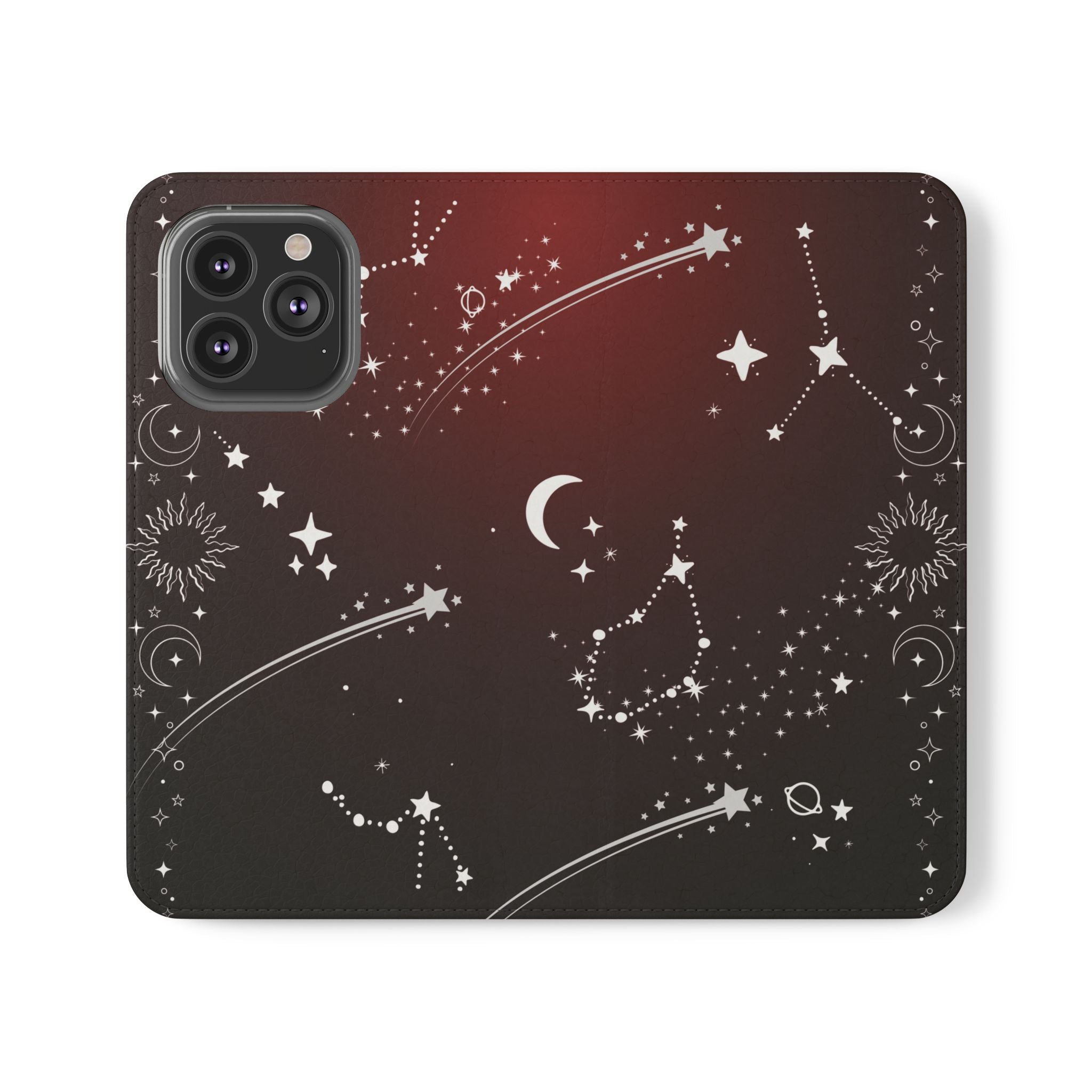Gothic Celestial Black and Red Flip Wallet Case for iPhone and Samsung Galaxy Phones