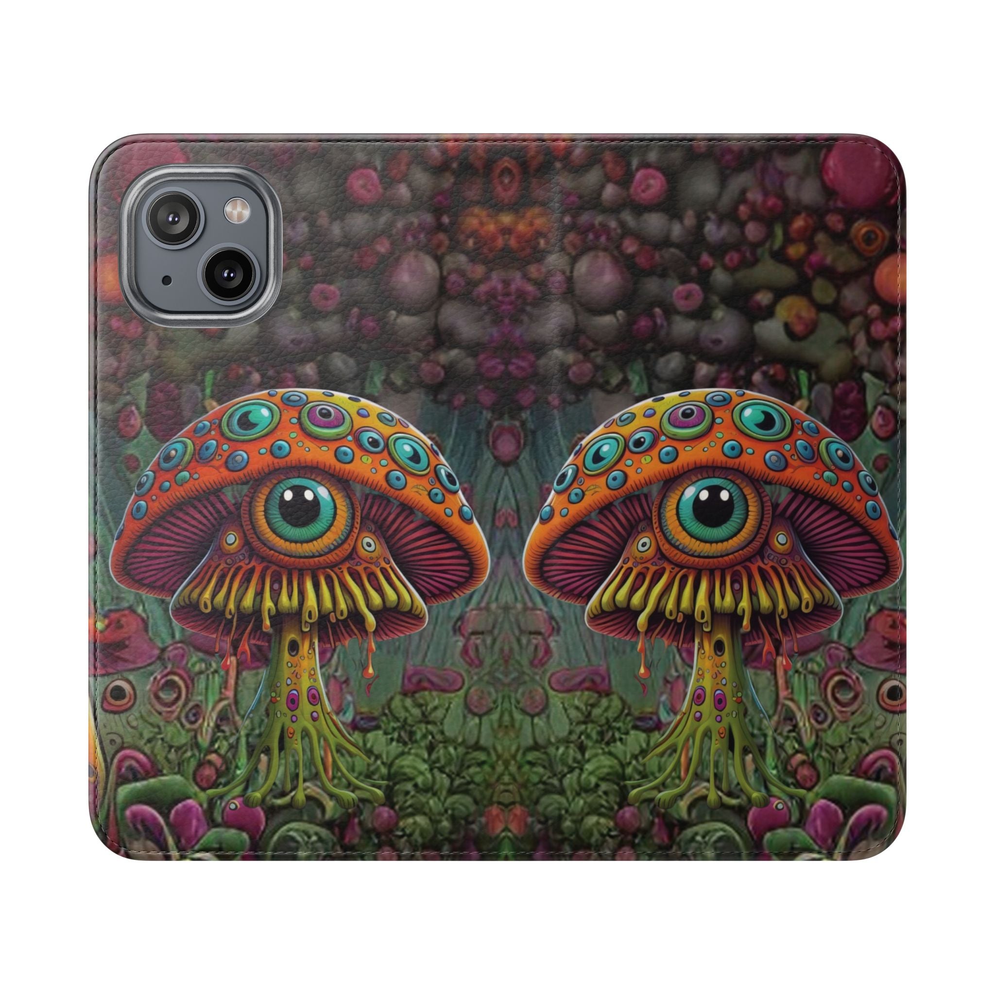 Trippy Mushroom Cottagecore Flip Wallet Phone Case - Mushroom Wallet Case for Samsung iPhone - Psychedelic Wallet Phone Cases