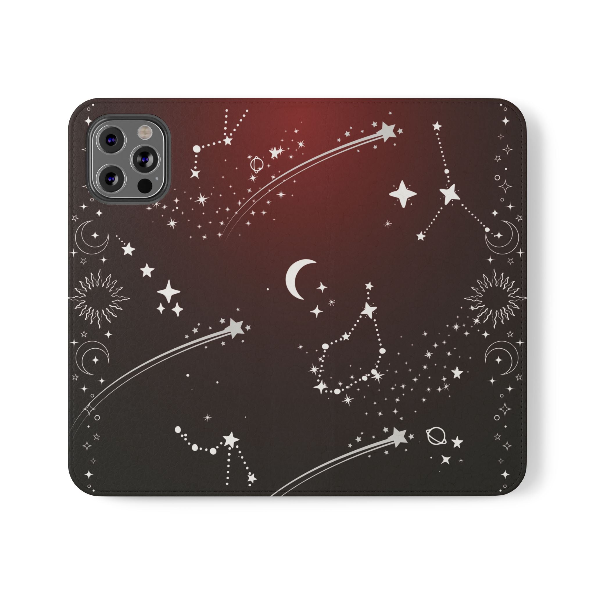 Gothic Celestial Black and Red Flip Wallet Case for iPhone and Samsung Galaxy Phones