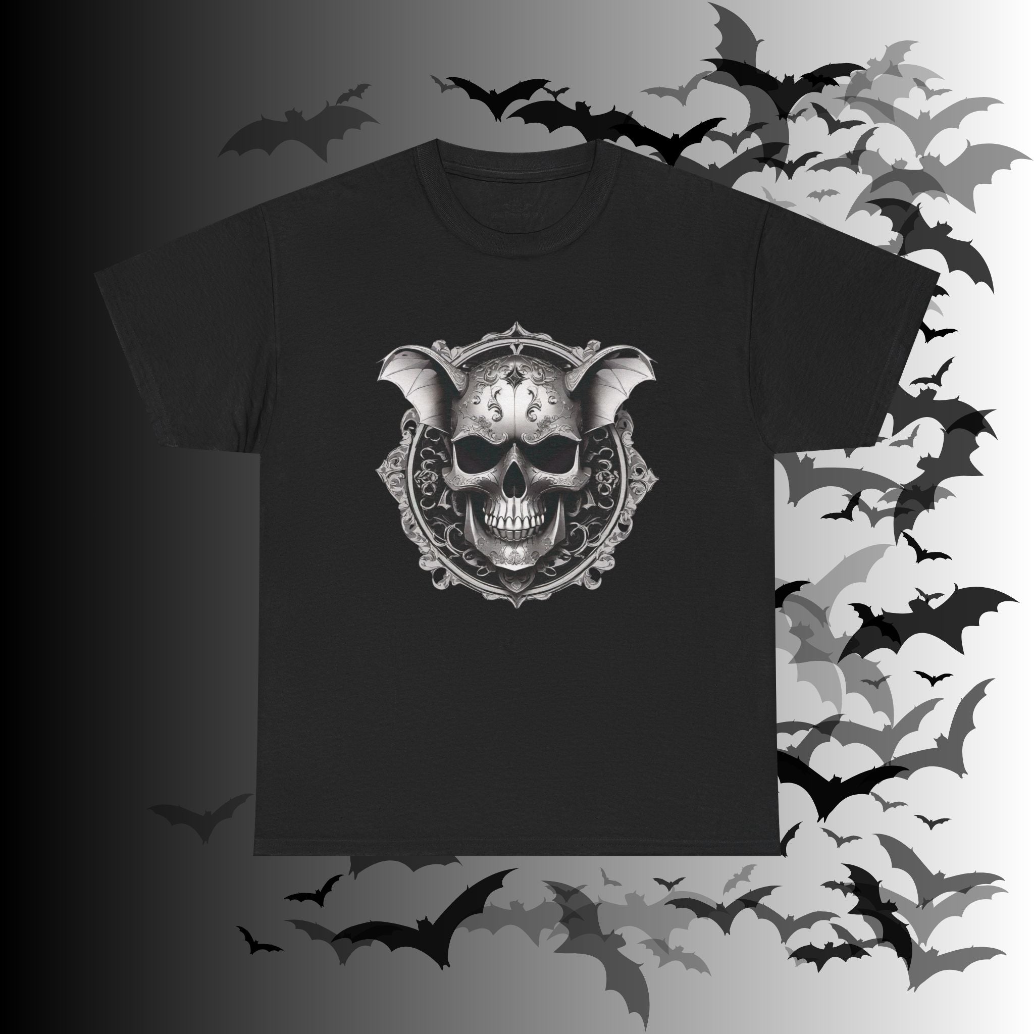 Gothic Bat Skull Crest T-Shirt — Dark Academia Graphic Tee