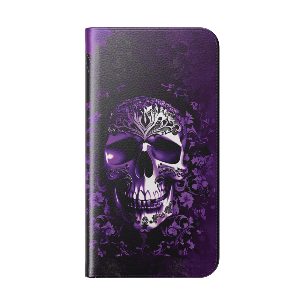 Purple Pastel Goth Skull Flip Wallet Phone Case - Skull Wallet Case for Samsung iPhone - Gothic Style Skull Wallet Phone Cases