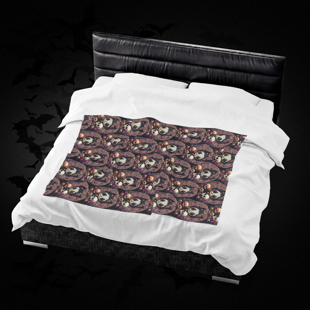 Kawaii Skull Cat Throw Blanket — Creepy Cute Gothic Home Decor