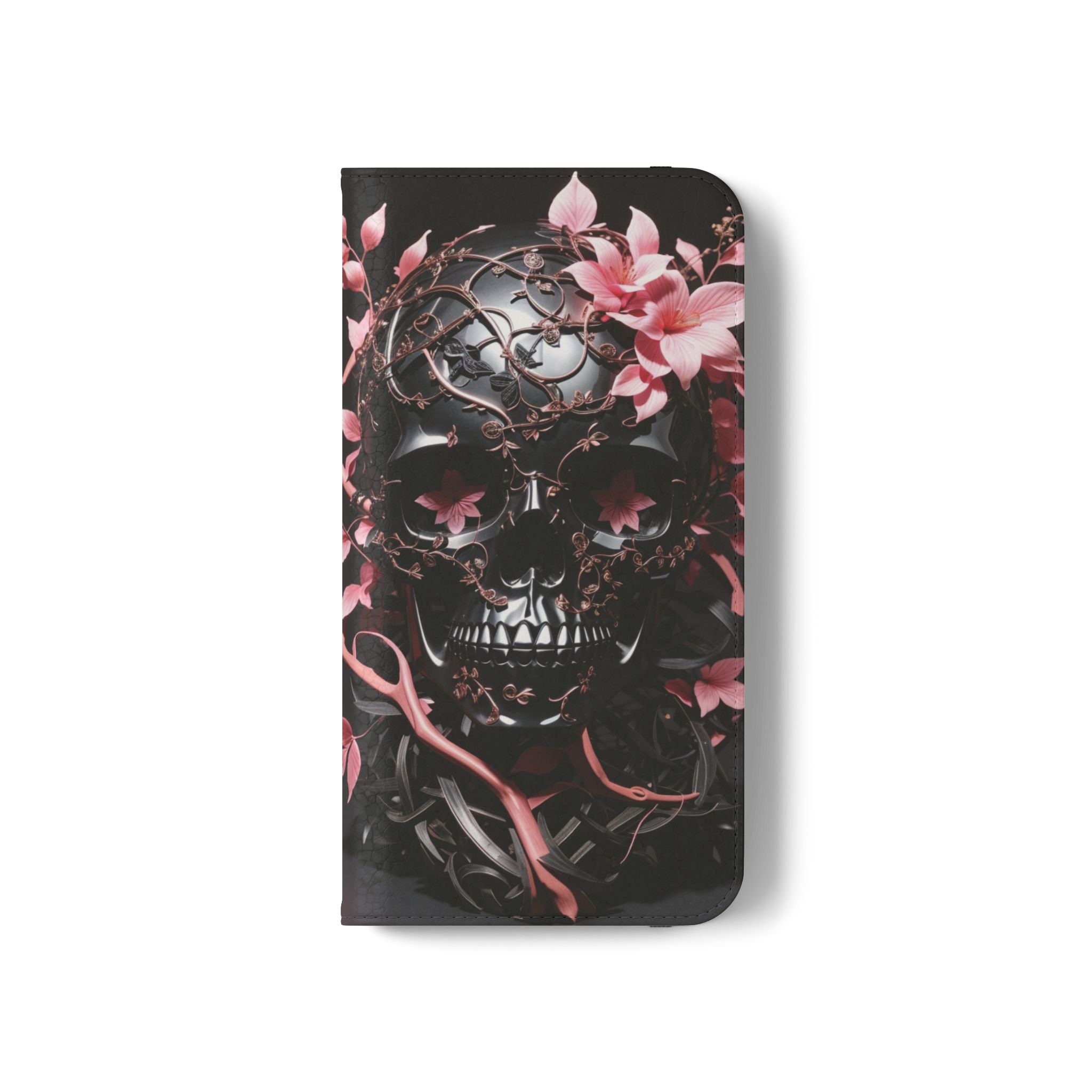 Pink Pastel Goth Skull Flip Wallet Phone Case - Skull Wallet Case for Samsung iPhone - Gothic Style Skull Wallet Phone Cases