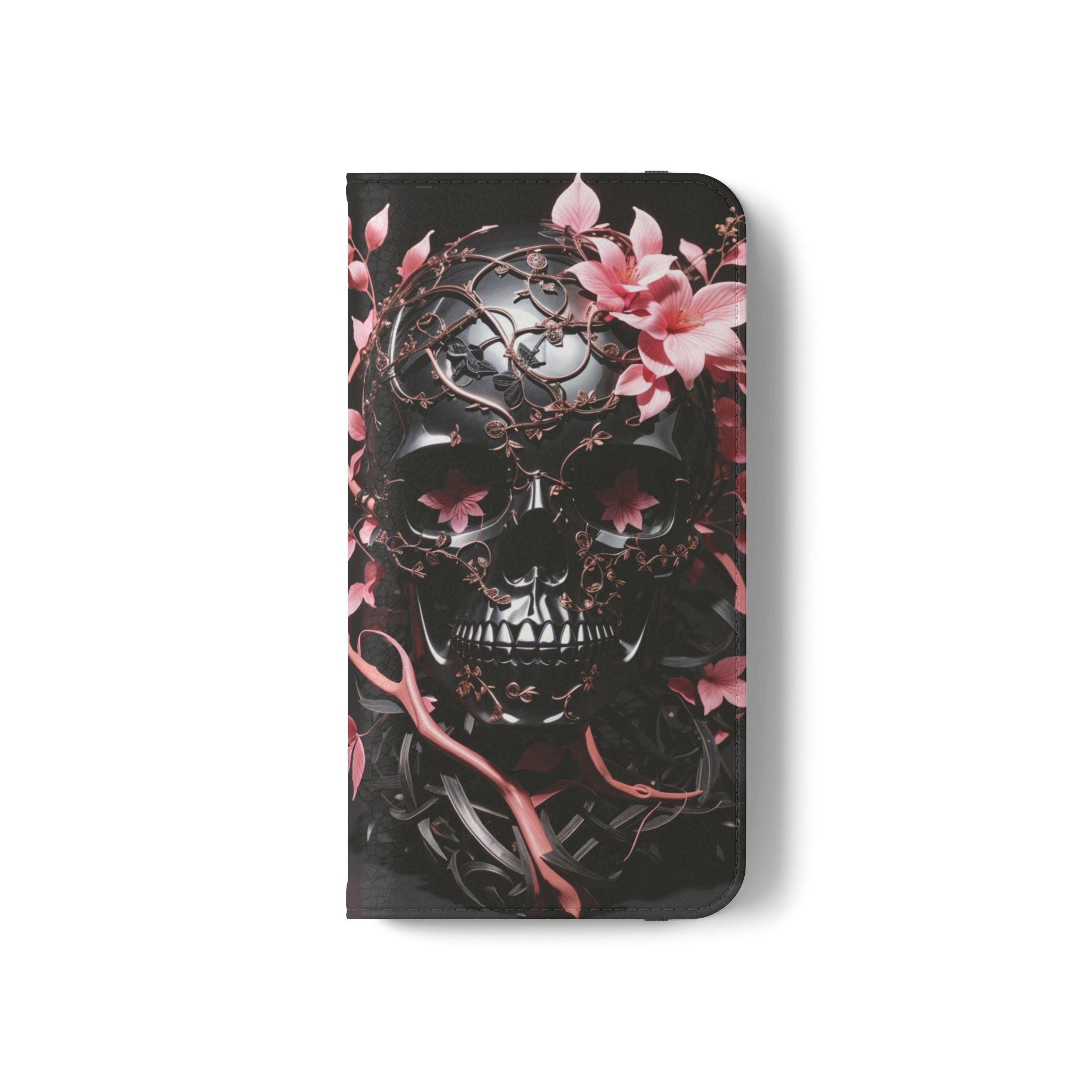 Pink Pastel Goth Skull Flip Wallet Phone Case - Skull Wallet Case for Samsung iPhone - Gothic Style Skull Wallet Phone Cases