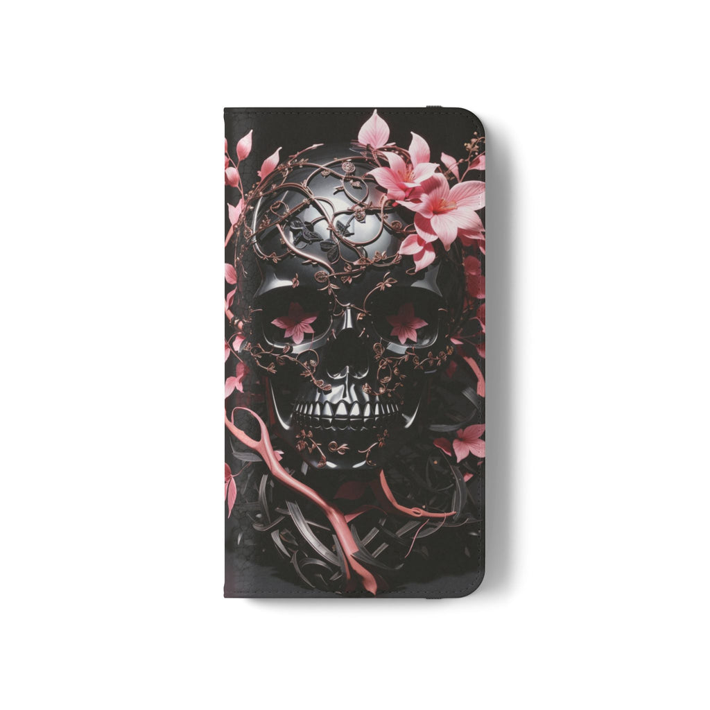 Pink Pastel Goth Skull Flip Wallet Phone Case - Skull Wallet Case for Samsung iPhone - Gothic Style Skull Wallet Phone Cases