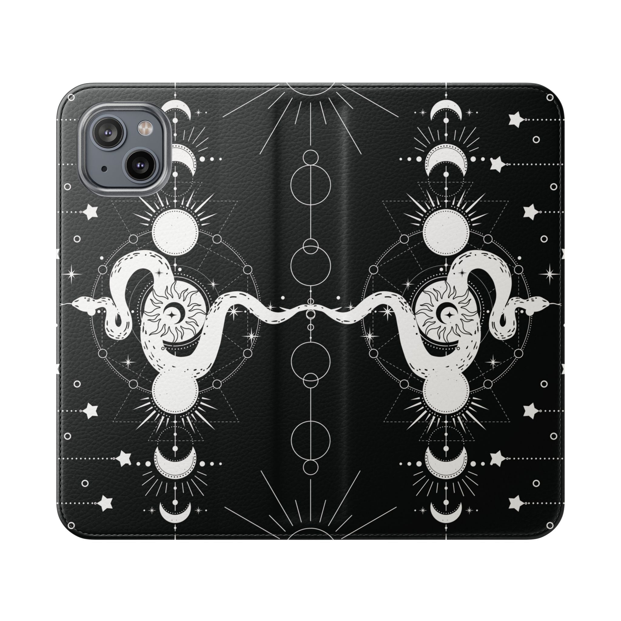 Gothic Style Celestial Snake Moon Phases Wallet Flip PhoneCase - Celestial Style Phone Case for iPhone and Samsung - Moon Phases Wallet Case