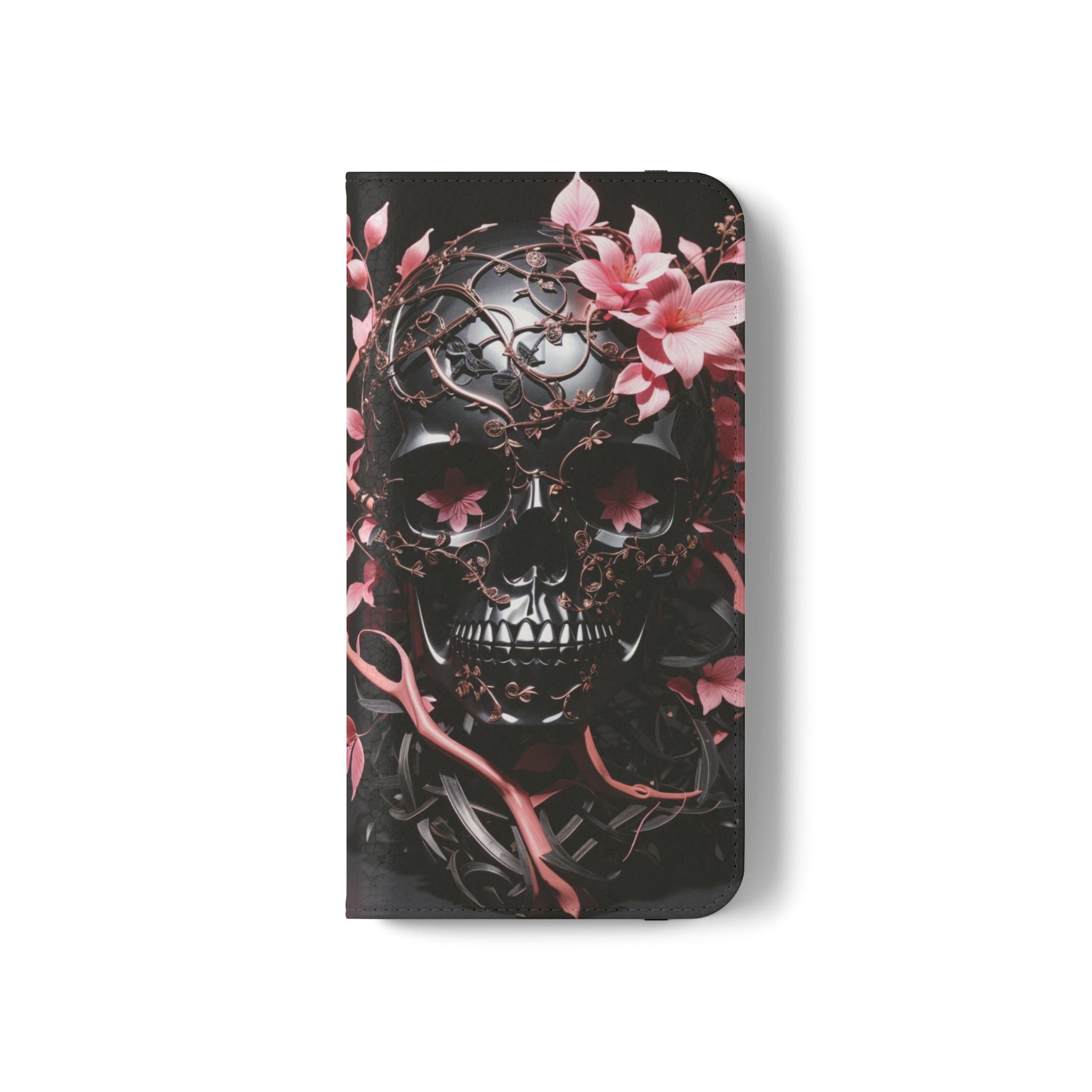 Pink Pastel Goth Skull Flip Wallet Phone Case - Skull Wallet Case for Samsung iPhone - Gothic Style Skull Wallet Phone Cases