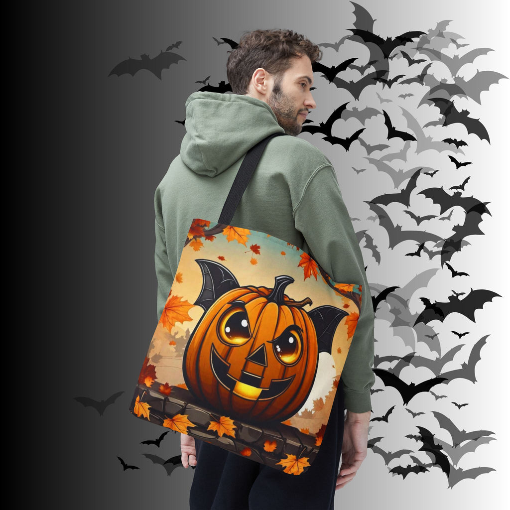 Bat Wing Jack-o'-Lantern Halloween Tote Bag — Autumn Leaves Print
