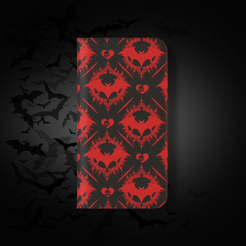 Gothic Bat Wallet Flip Case - Elegant Goth Phone Wallet - Bat Pattern Flip Case - Gothic Phone Case - Stylish Wallet Phone Case