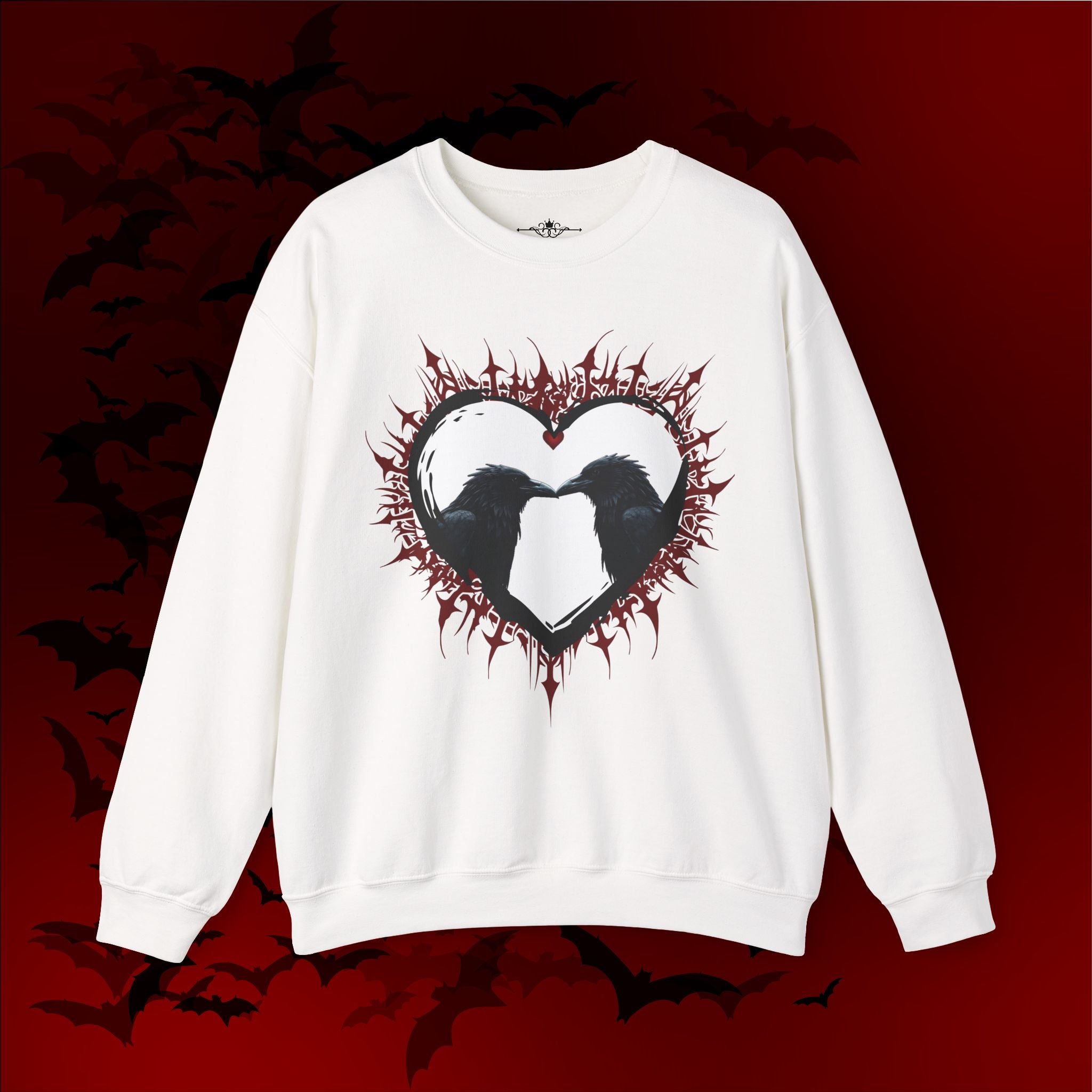 Gothic Raven Heart Crewneck Sweatshirt — Dark Romance Valentine's Day