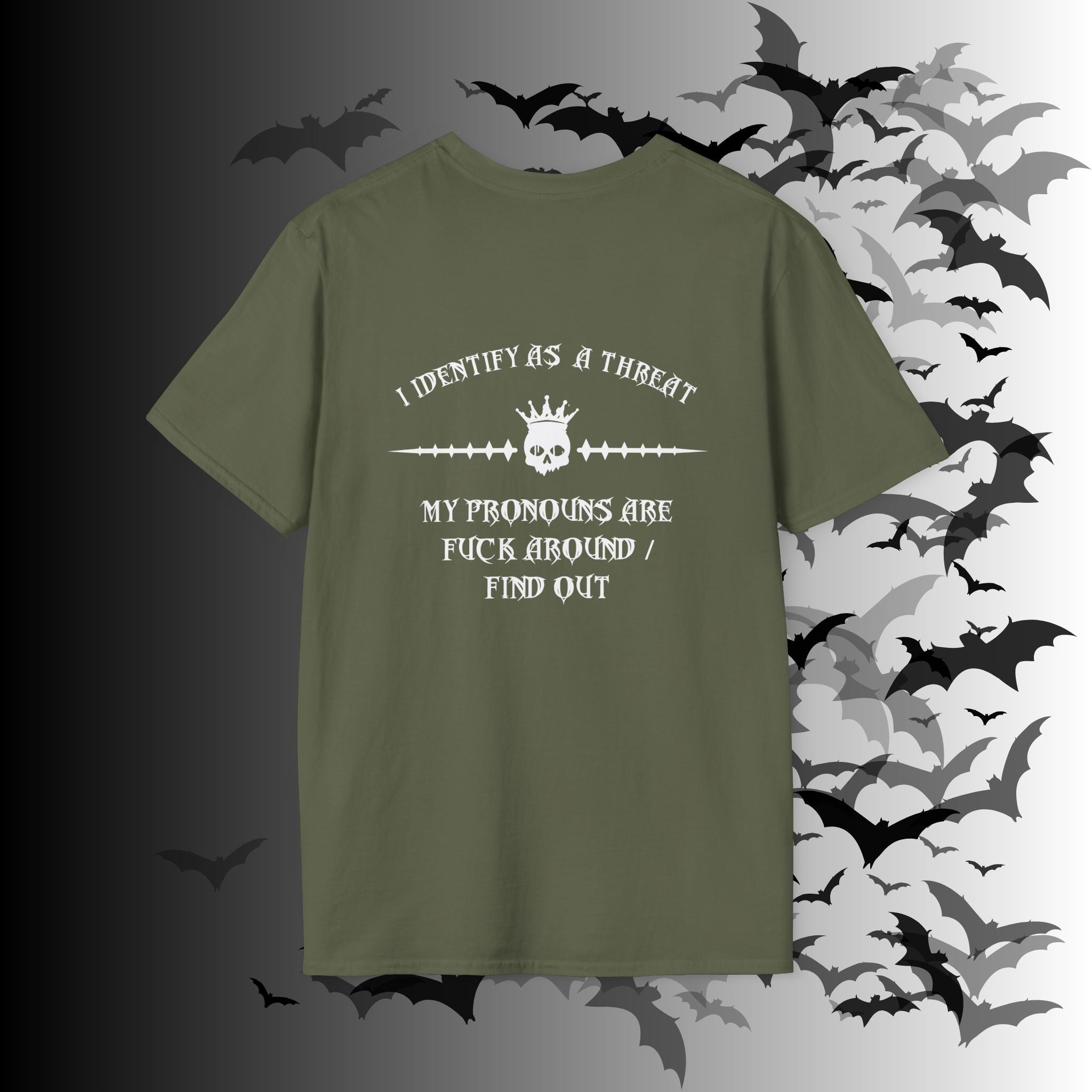 "FAFO" I Identify As A Threat T-Shirt — White Print Front & Back Gothic Tee