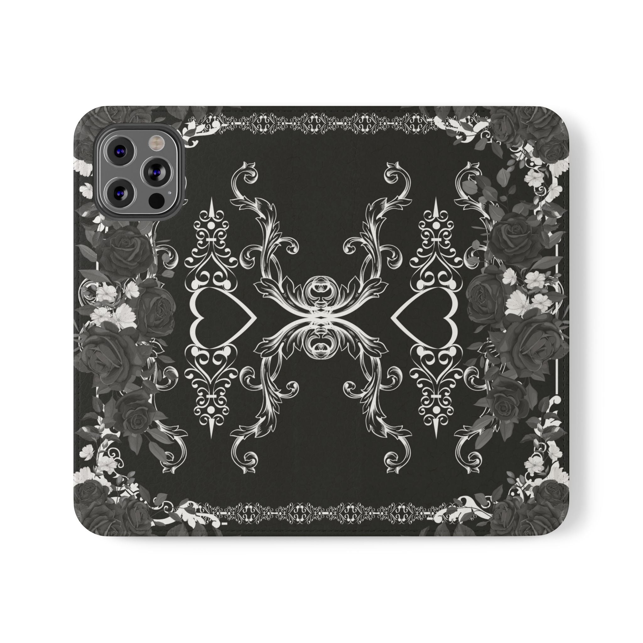 Romantic Goth Wallet Flip Case - Goth Botanical Phone Case