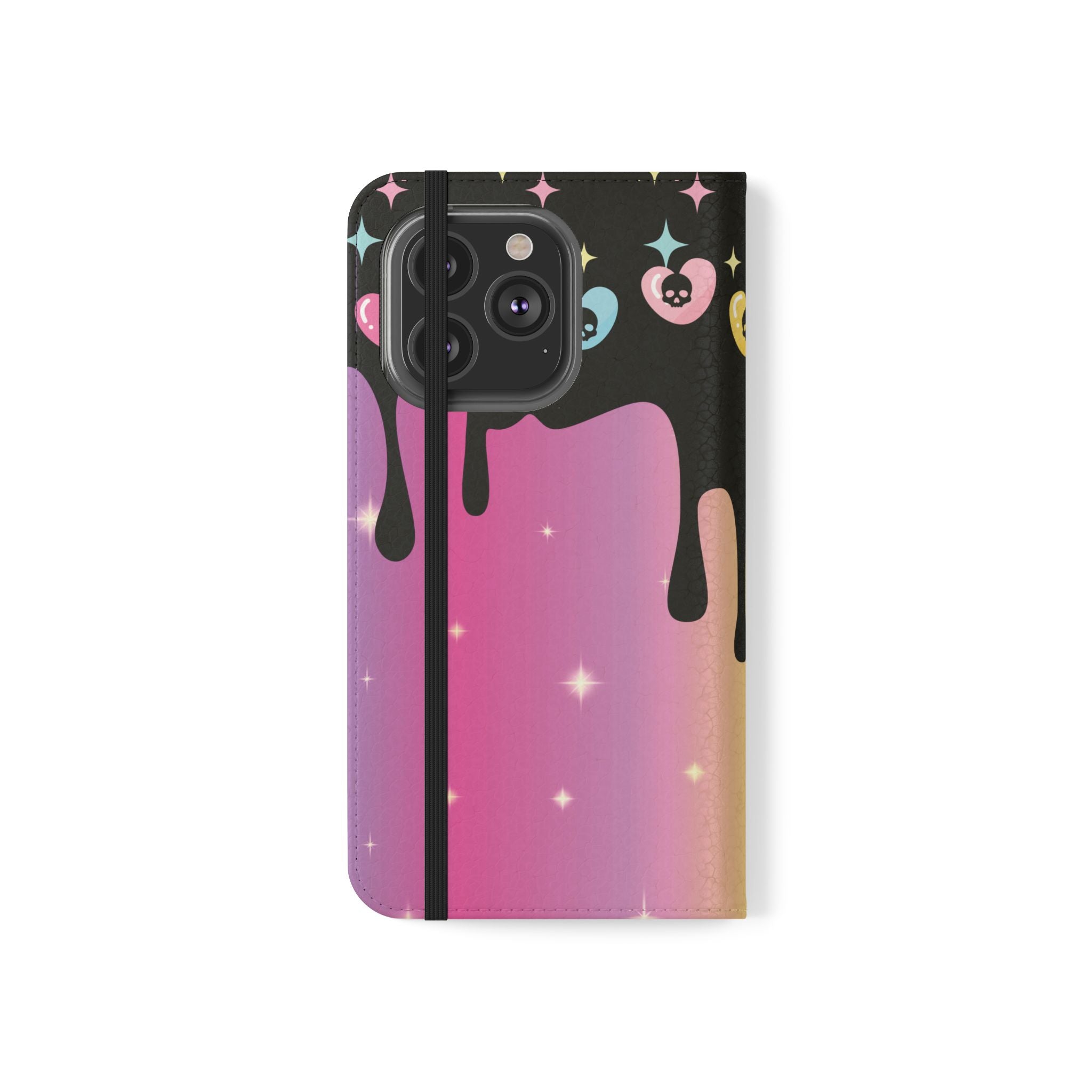 Pastel Goth Drippy Rainbow Skulls Flip Wallet Phone Case - Wallet Case for Samsung and iPhone - Gothic Style Wallet Phone Cases