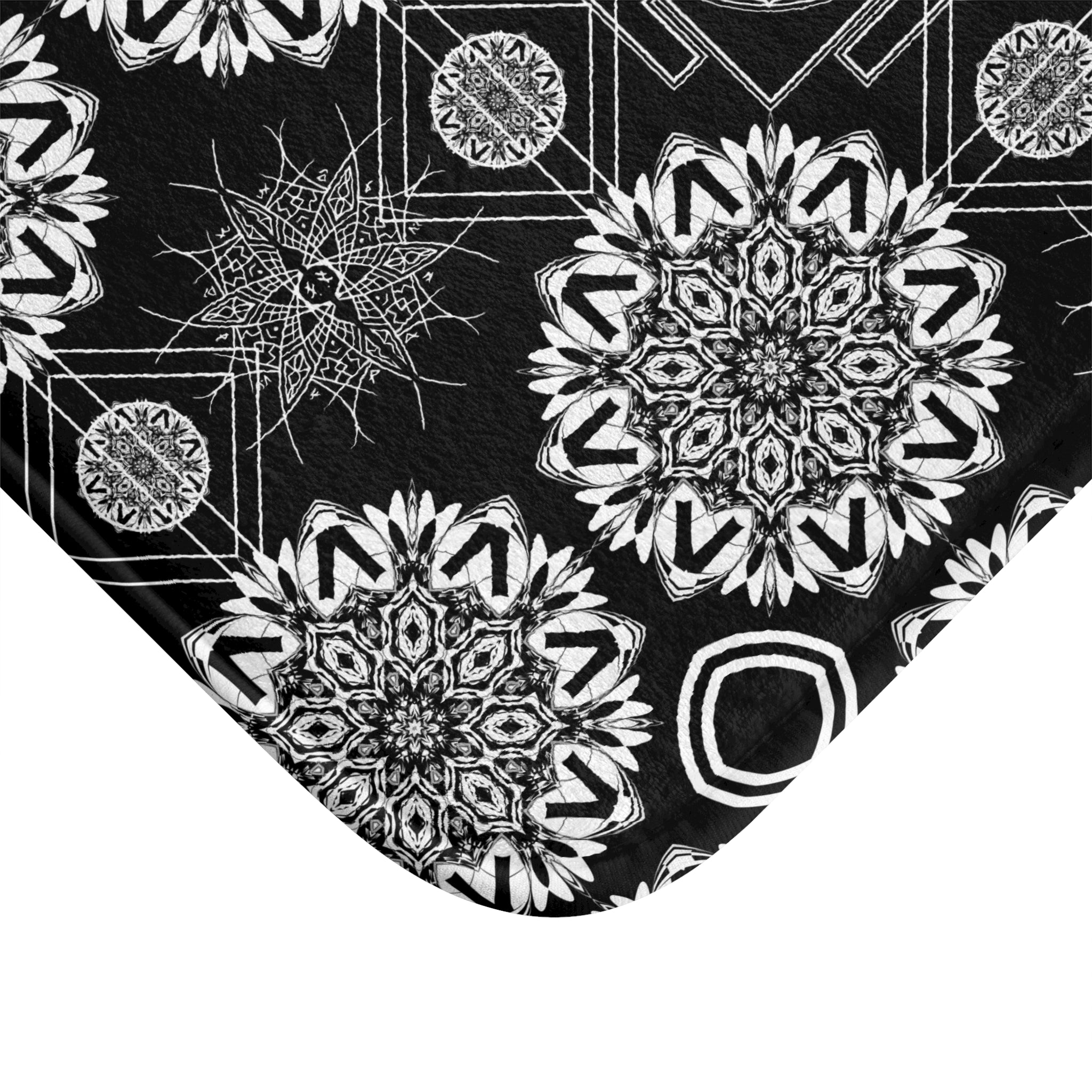 Sacred Geometry Bath Mat — Mystical Black & White Mandala Bathroom Decor