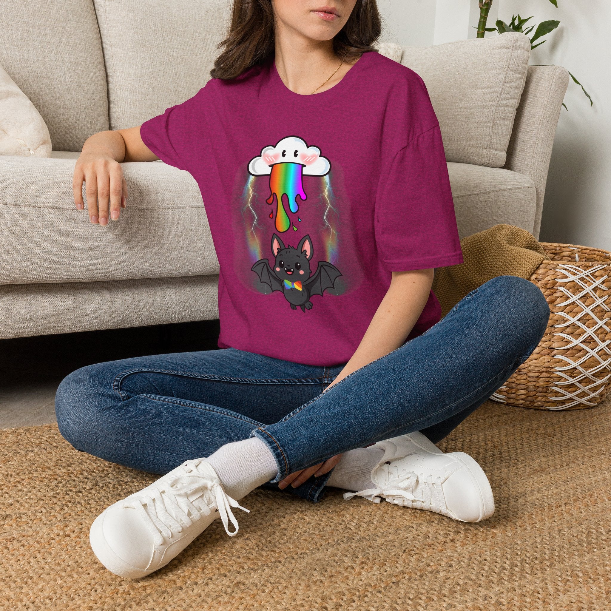 Rainbow Vomit Cloud Bat T-Shirt — Kawaii Goth Pride Unisex Tee