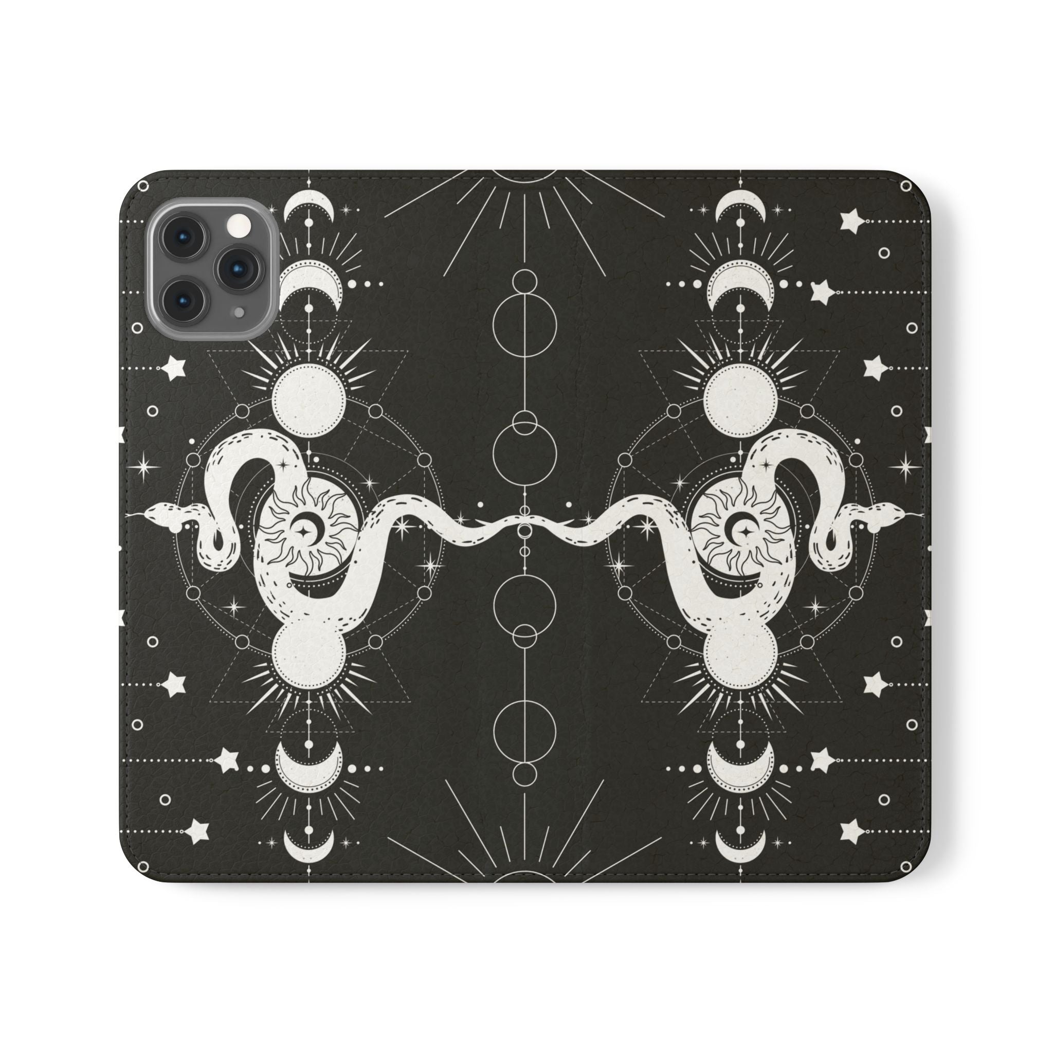 Gothic Style Celestial Snake Moon Phases Wallet Flip PhoneCase - Celestial Style Phone Case for iPhone and Samsung - Moon Phases Wallet Case