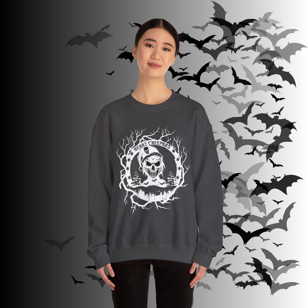 Merry Creepmas Crewneck Sweatshirt — Gothic Christmas Skull Santa