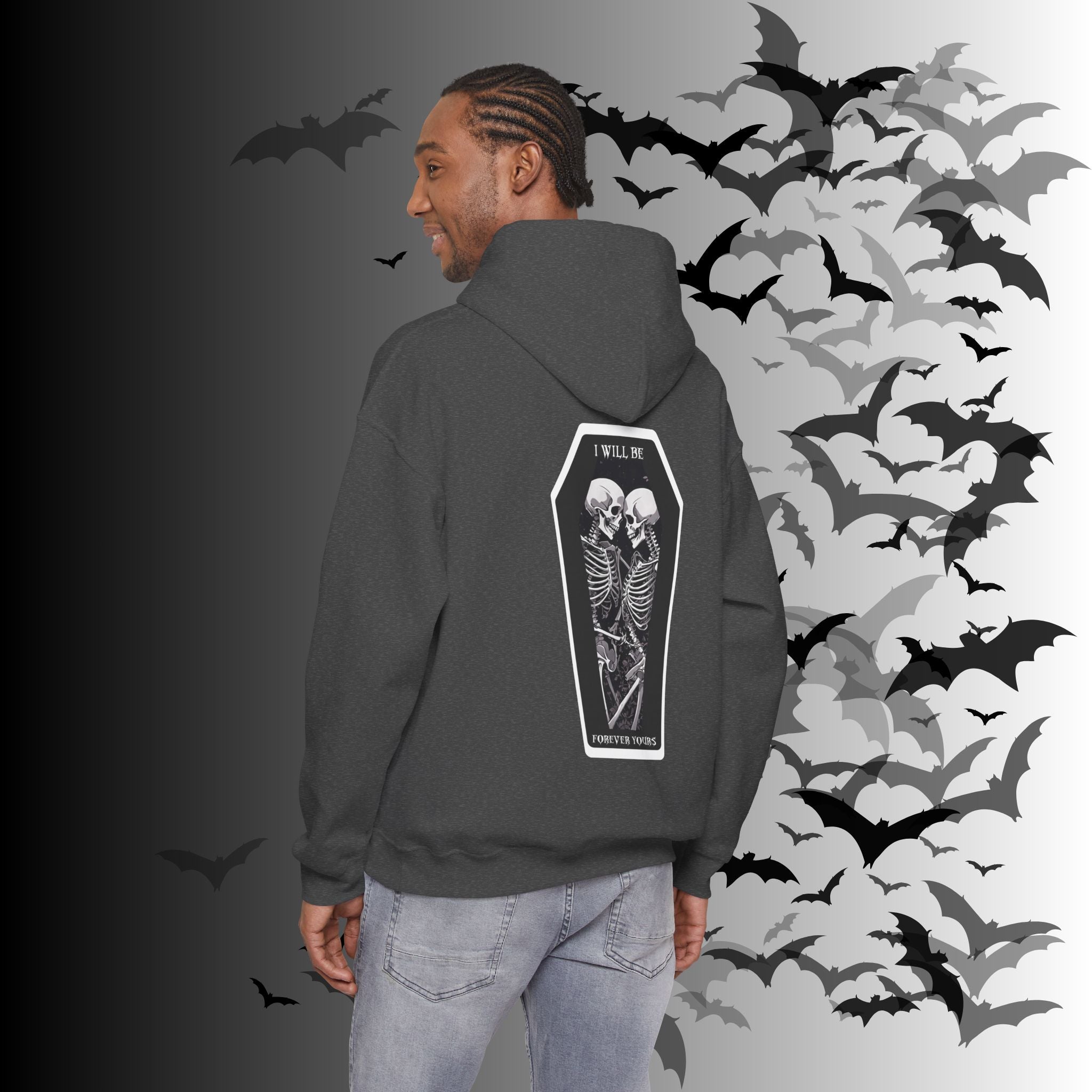 Gothic Skeleton "Forever Yours" Couples Hoodie — Dark Romance Front & Back Print