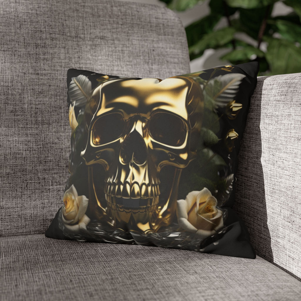 Gold Skull Botanical Throw Pillow — Dark Floral Gothic Home Decor