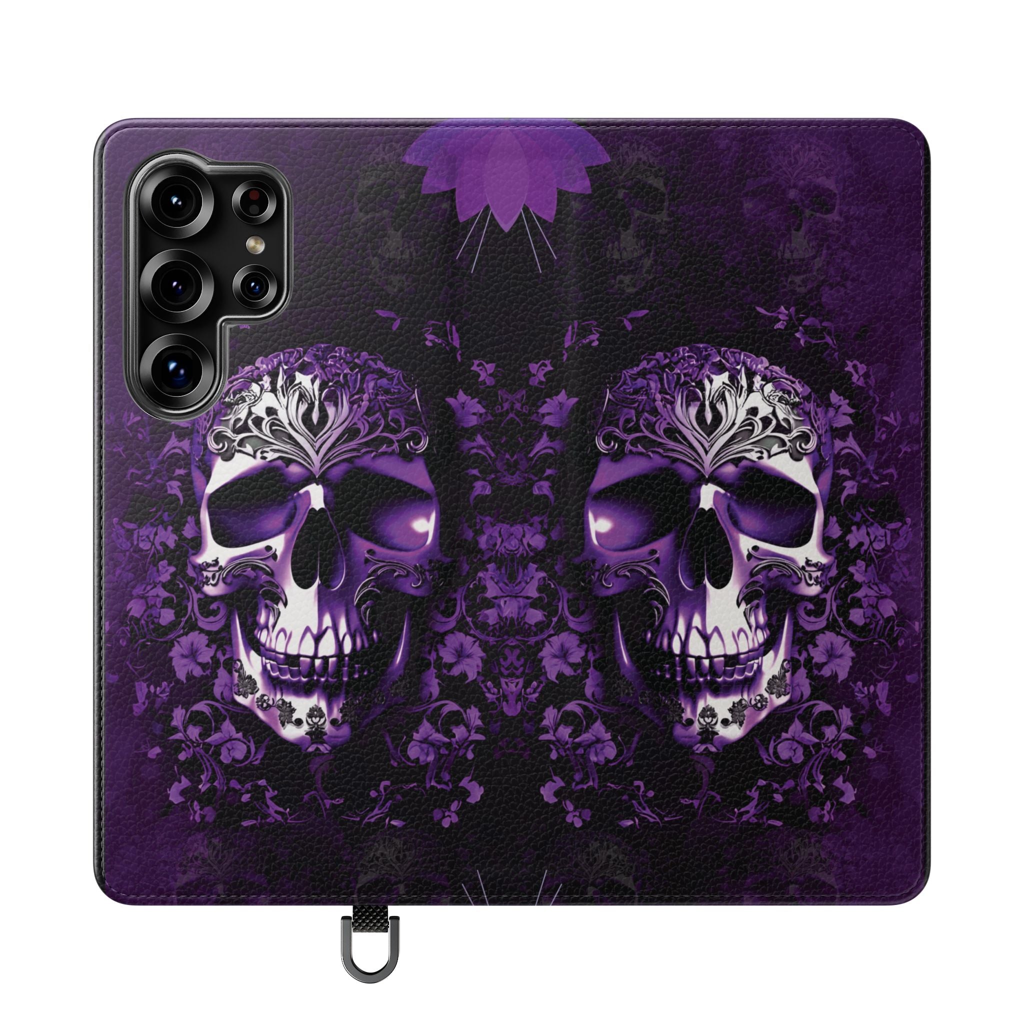 Purple Pastel Goth Skull Flip Wallet Phone Case - Skull Wallet Case for Samsung iPhone - Gothic Style Skull Wallet Phone Cases