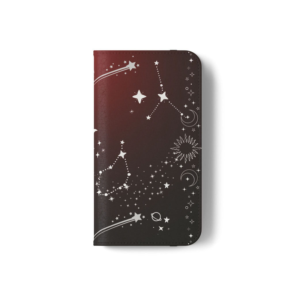 Gothic Celestial Black and Red Flip Wallet Case for iPhone and Samsung Galaxy Phones