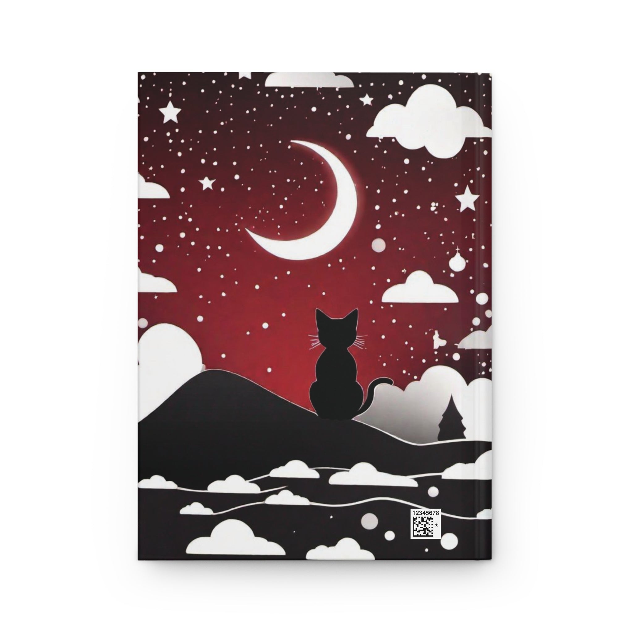 Gothic Black Cat Midnight Journal — Crimson Crescent Moon Hardcover Spell Book