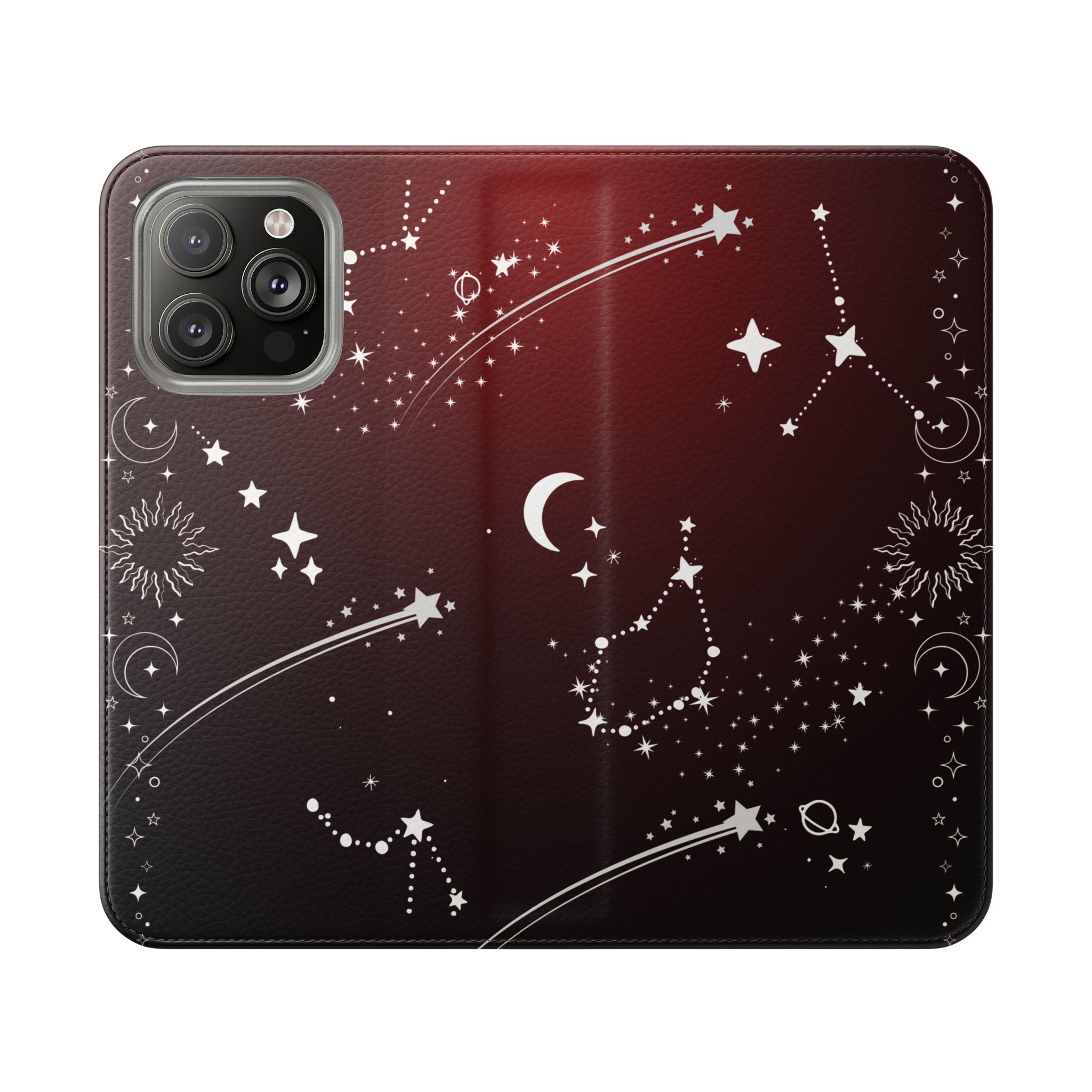 Gothic Celestial Black and Red Flip Wallet Case for iPhone and Samsung Galaxy Phones