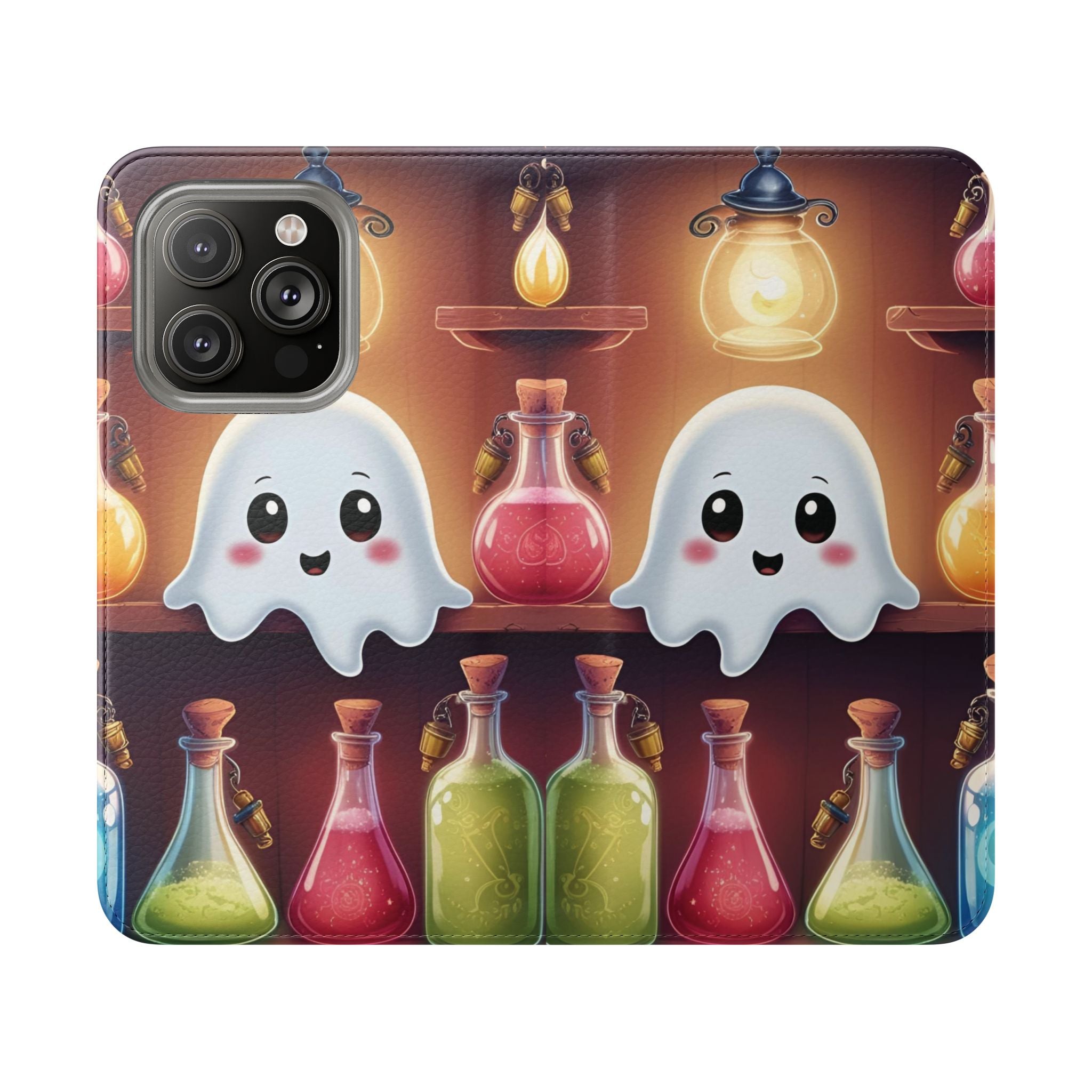 Apothecary Ghost Flip Wallet Case - Spooky Halloween Phone Case - Gothic Ghost Smartphone Case -  Ghost on a Shelf Wallet Case
