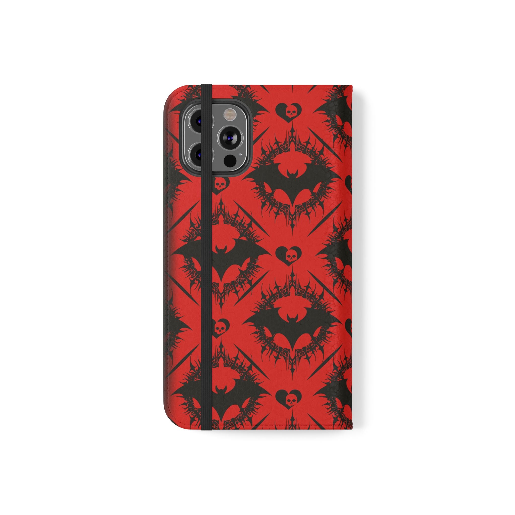 Gothic Bat Wallet Flip Case - Elegant Goth Phone Wallet - Bat Pattern Flip Case - Gothic Phone Case - Stylish Wallet Phone Case