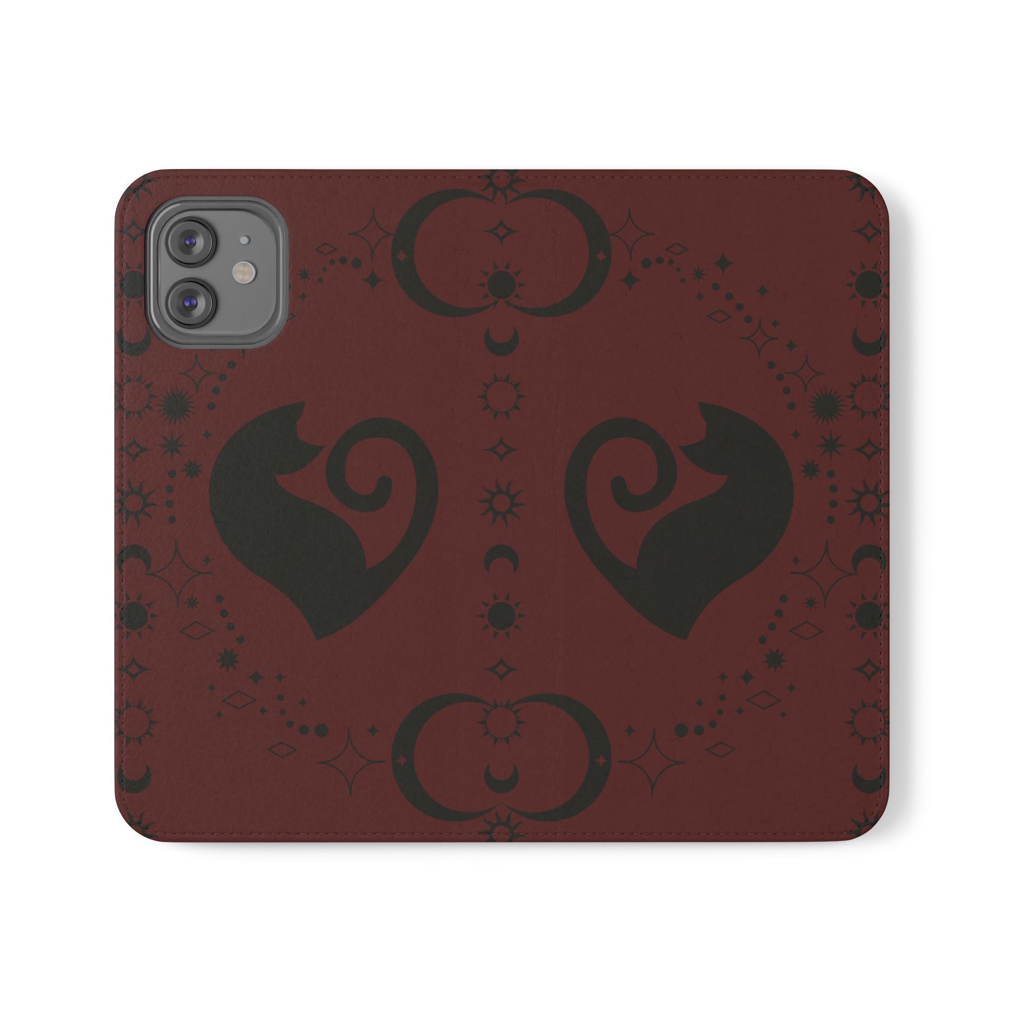 Dark Academia Celestial Black Cat Flip Wallet Case for iPhone and Samsung Galaxy Phones
