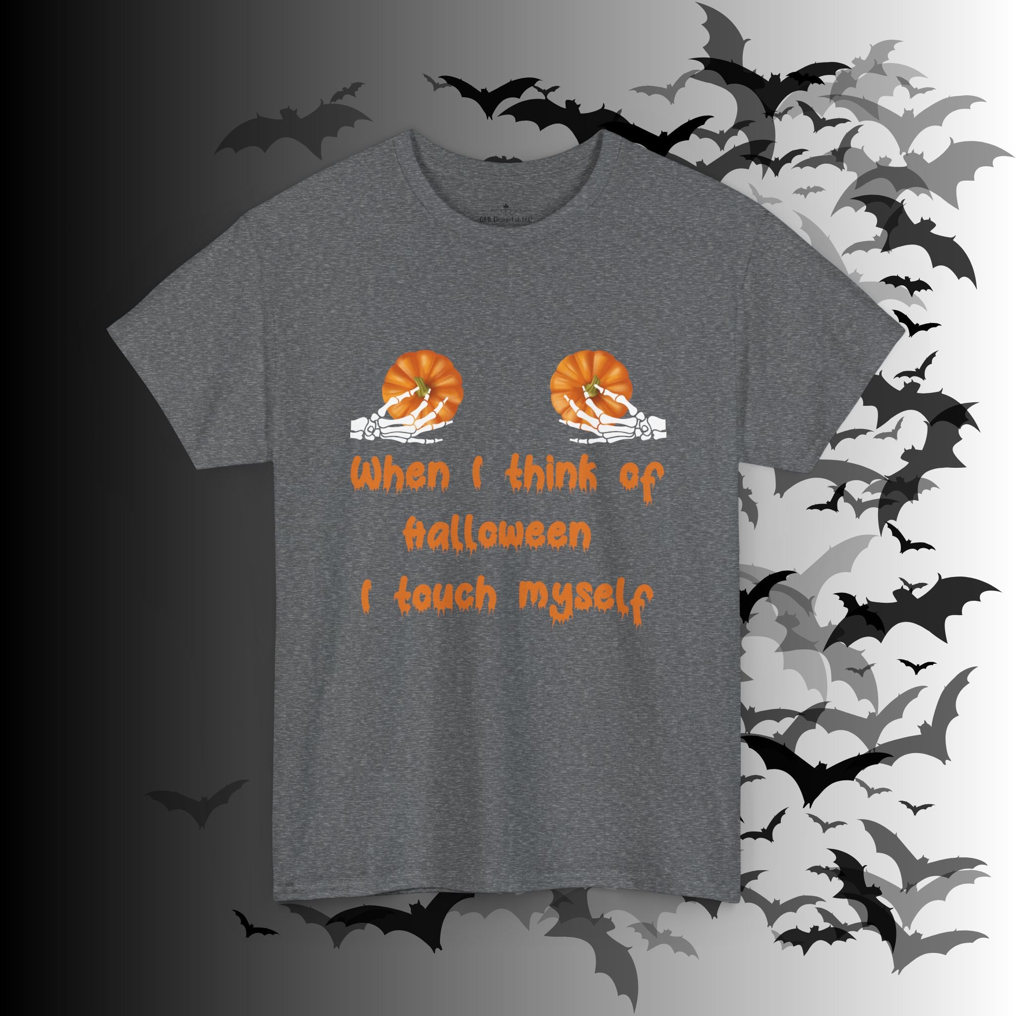 "When I Think of Halloween I Touch Myself" Pumpkin T-Shirt — Funny Halloween Tee