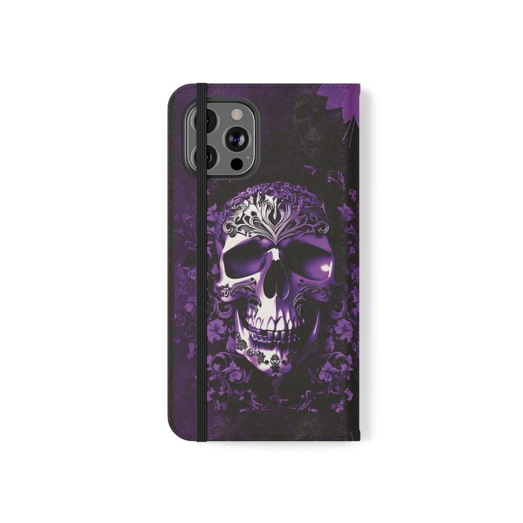 Purple Pastel Goth Skull Flip Wallet Phone Case - Skull Wallet Case for Samsung iPhone - Gothic Style Skull Wallet Phone Cases